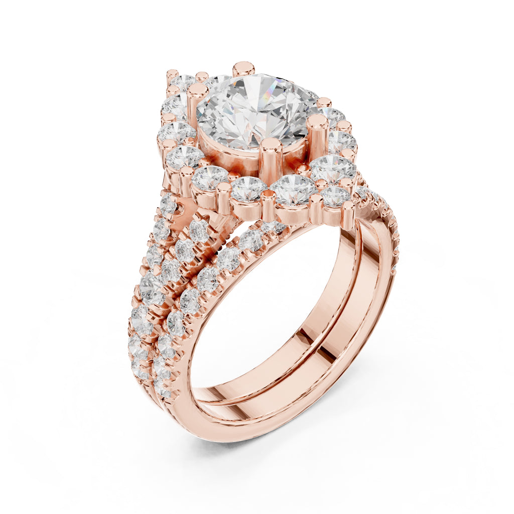 1.50 ct Round Multi-Row Halo Bridal Set 1.5ct Rose Gold