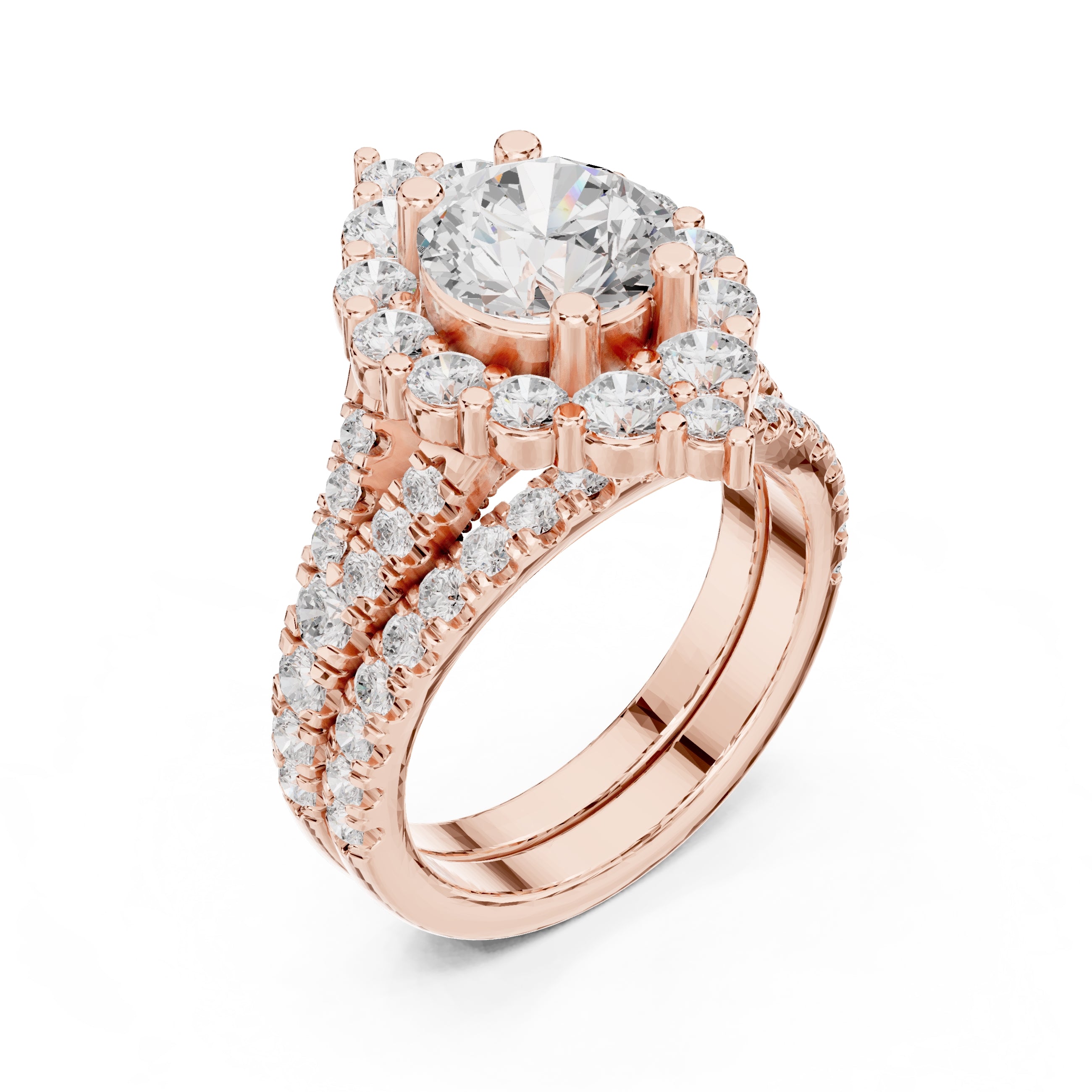 1.50 ct Round Multi-Row Halo Bridal Set 1.5ct Rose Gold