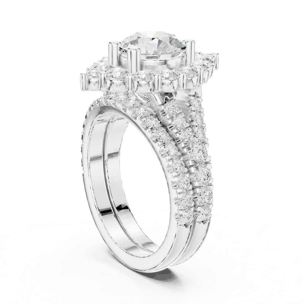 1.50 ct Round Multi-Row Halo Bridal Set 1.5ct White Gold
