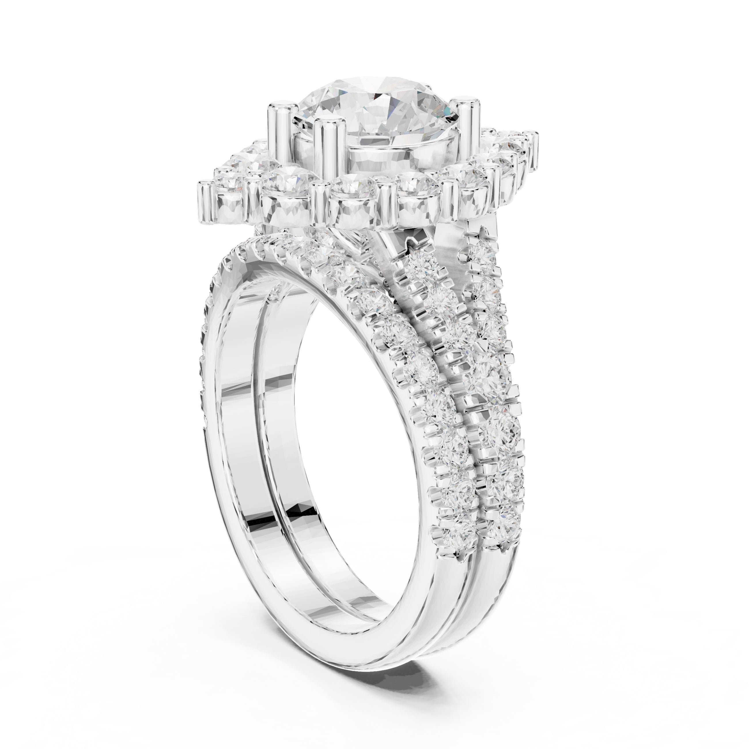 1.50 ct Round Multi-Row Halo Bridal Set 1.5ct White Gold