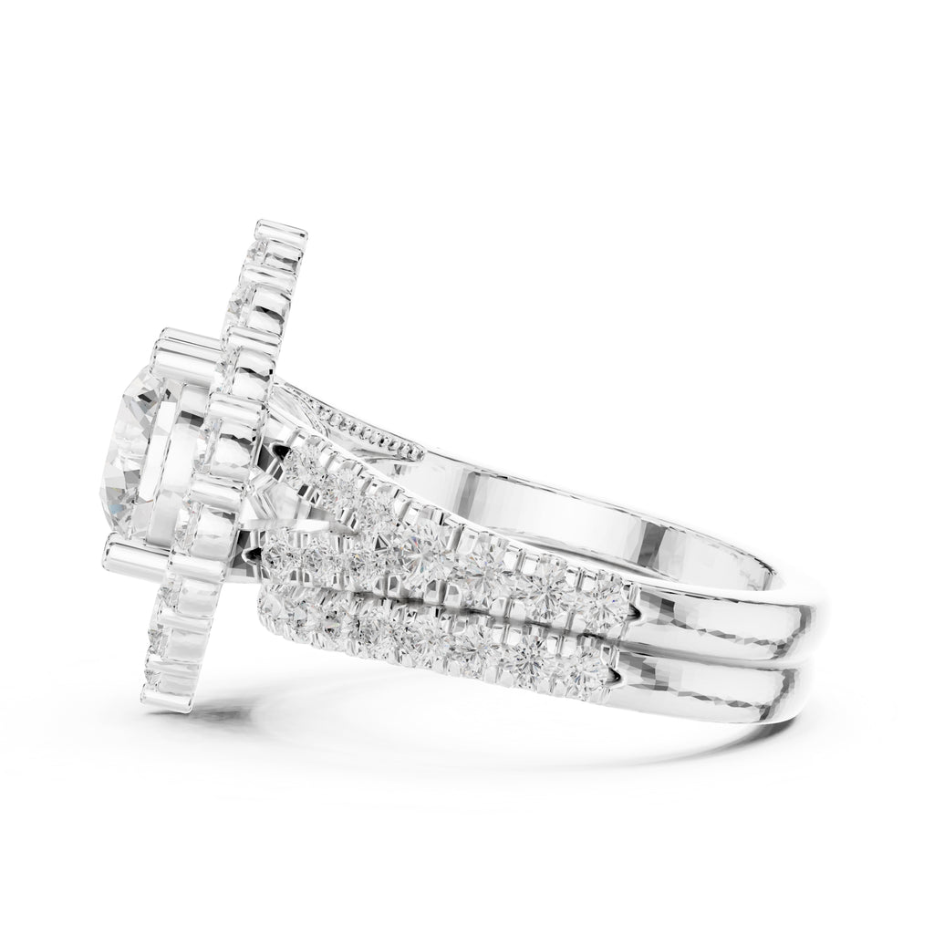 1.50 ct Round Multi-Row Halo Bridal Set 1.5ct White Gold