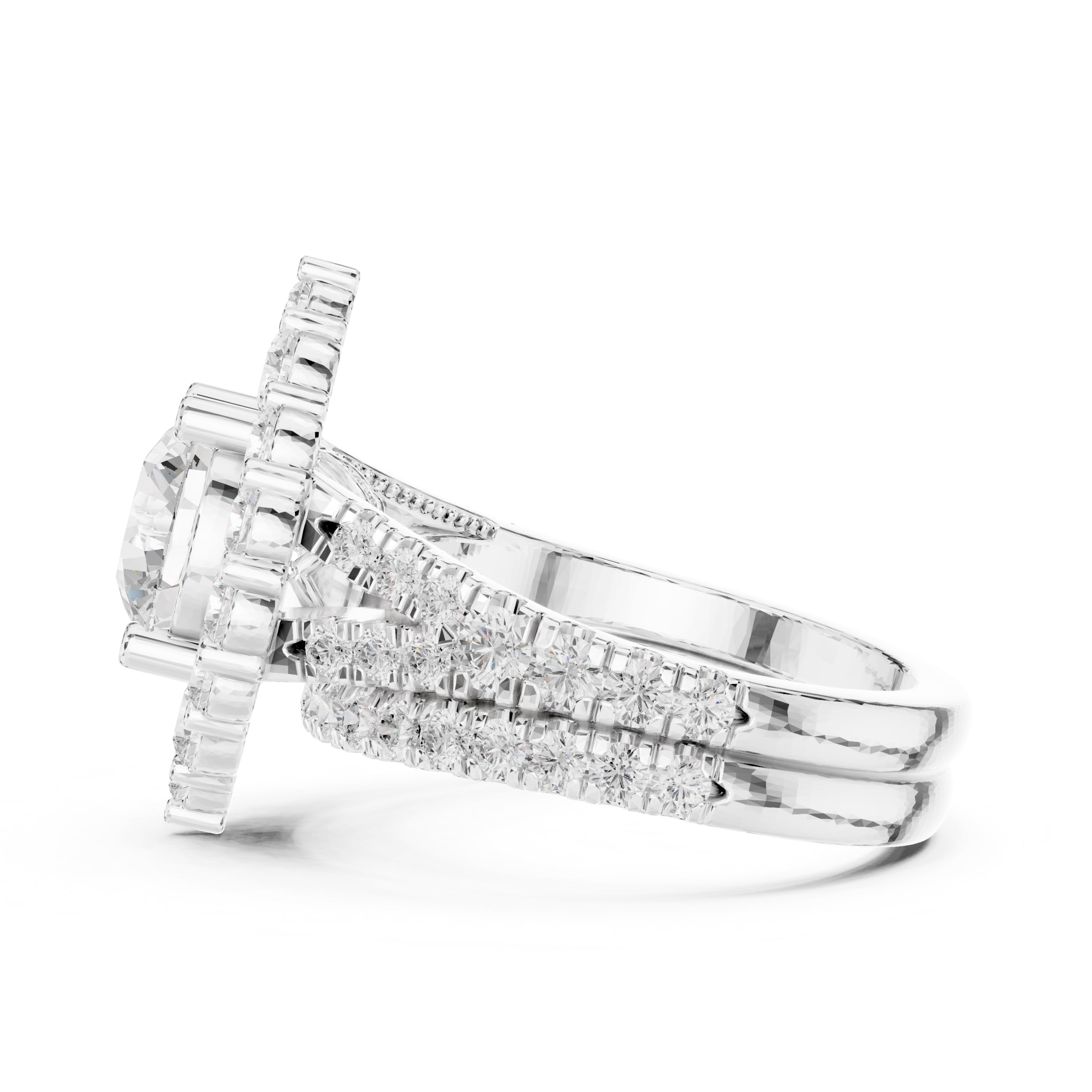 1.50 ct Round Multi-Row Halo Bridal Set 1.5ct White Gold