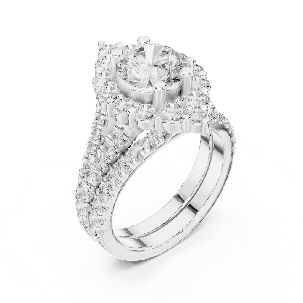 1.50 ct Round Multi-Row Halo Bridal Set 1.5ct White Gold