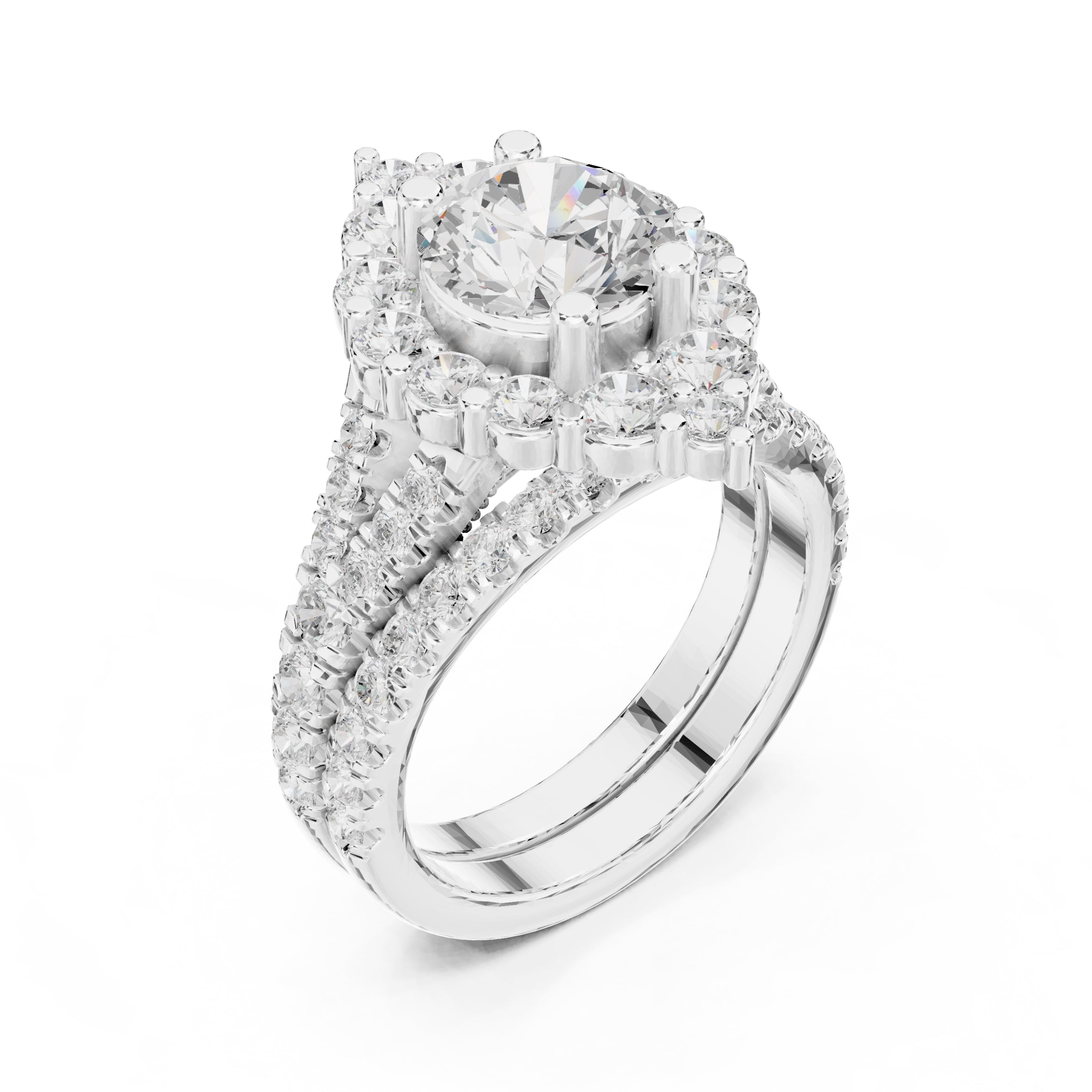 1.50 ct Round Multi-Row Halo Bridal Set 1.5ct White Gold