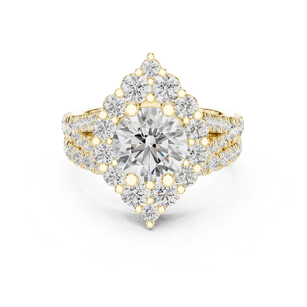 1.50 ct Round Multi-Row Halo Bridal Set 1.5ct Yellow Gold