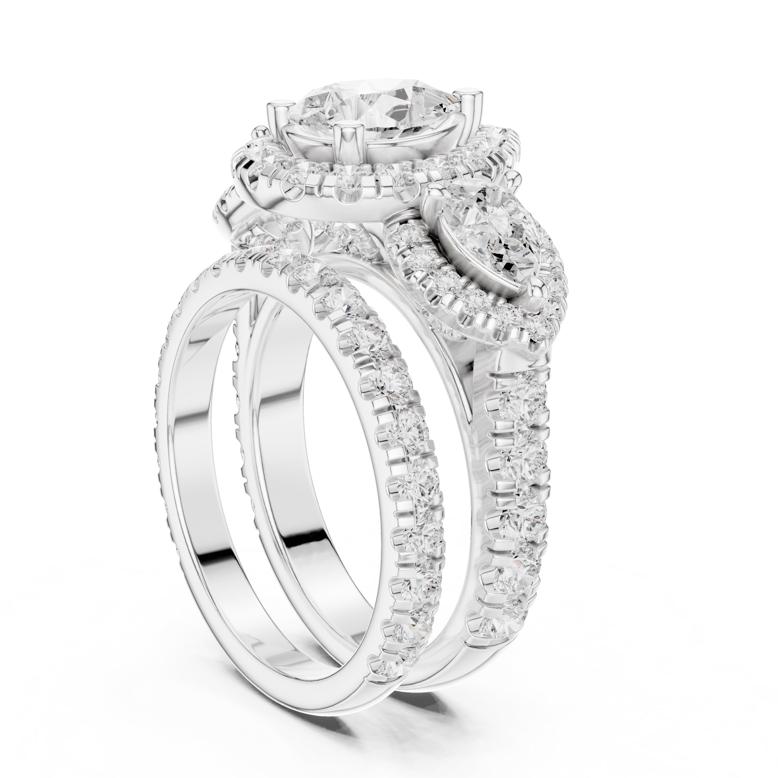 1.50 ct Pear Halo Three-Stone Ring 1.5ct White Gold