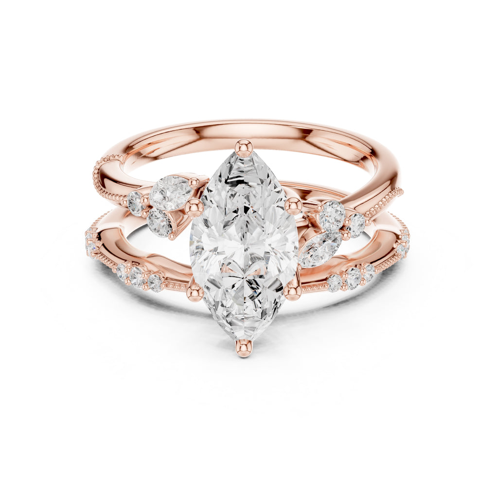 2.00 ct Marquise Cluster Bridal Ring Set 2ct Rose Gold