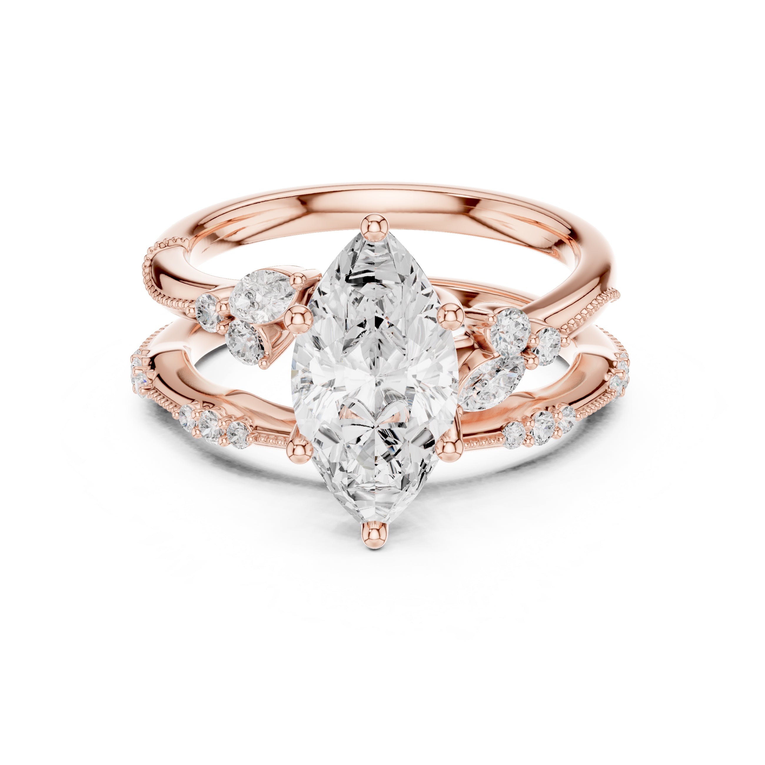 2.00 ct Marquise Cluster Bridal Ring Set 2ct Rose Gold