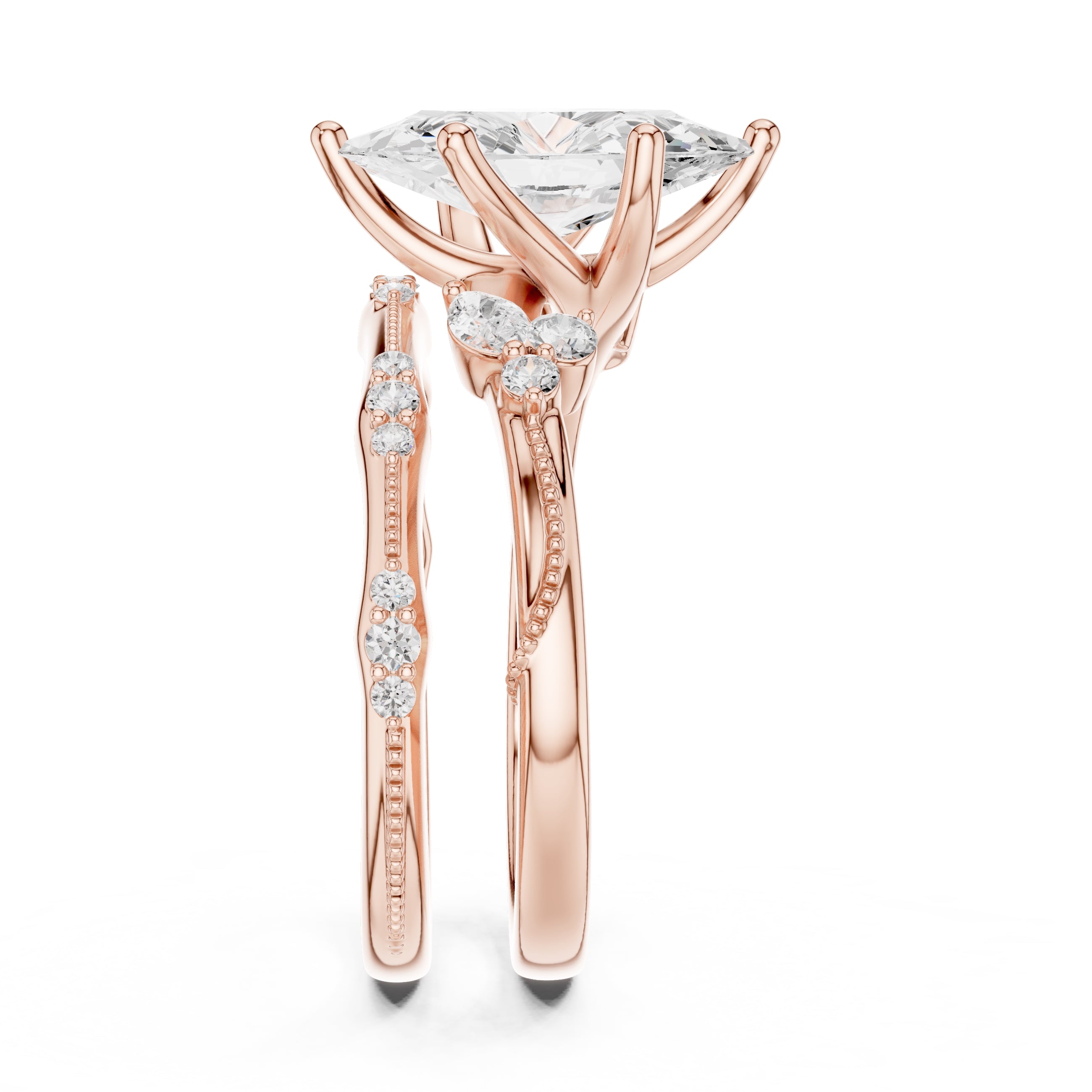 2.00 ct Marquise Cluster Bridal Ring Set 2ct Rose Gold