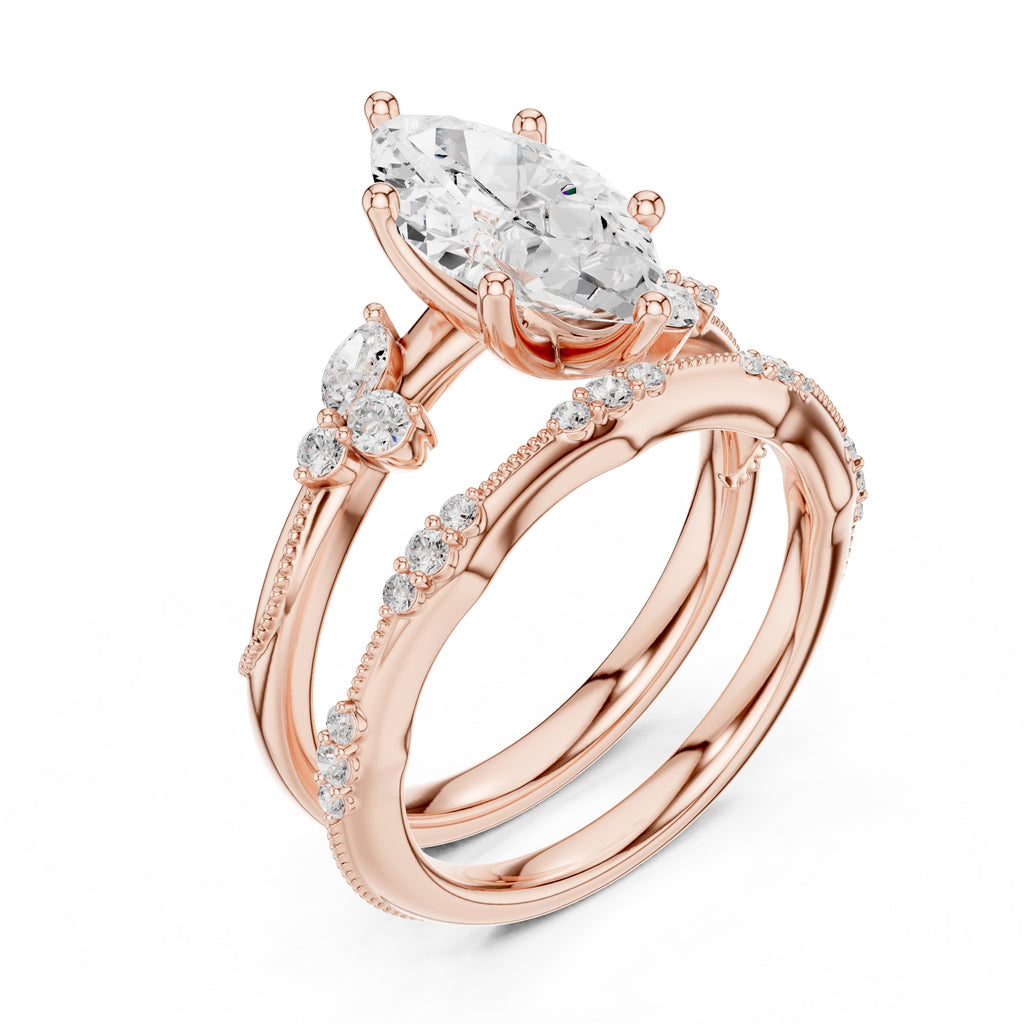 2.00 ct Marquise Cluster Bridal Ring Set 2ct Rose Gold
