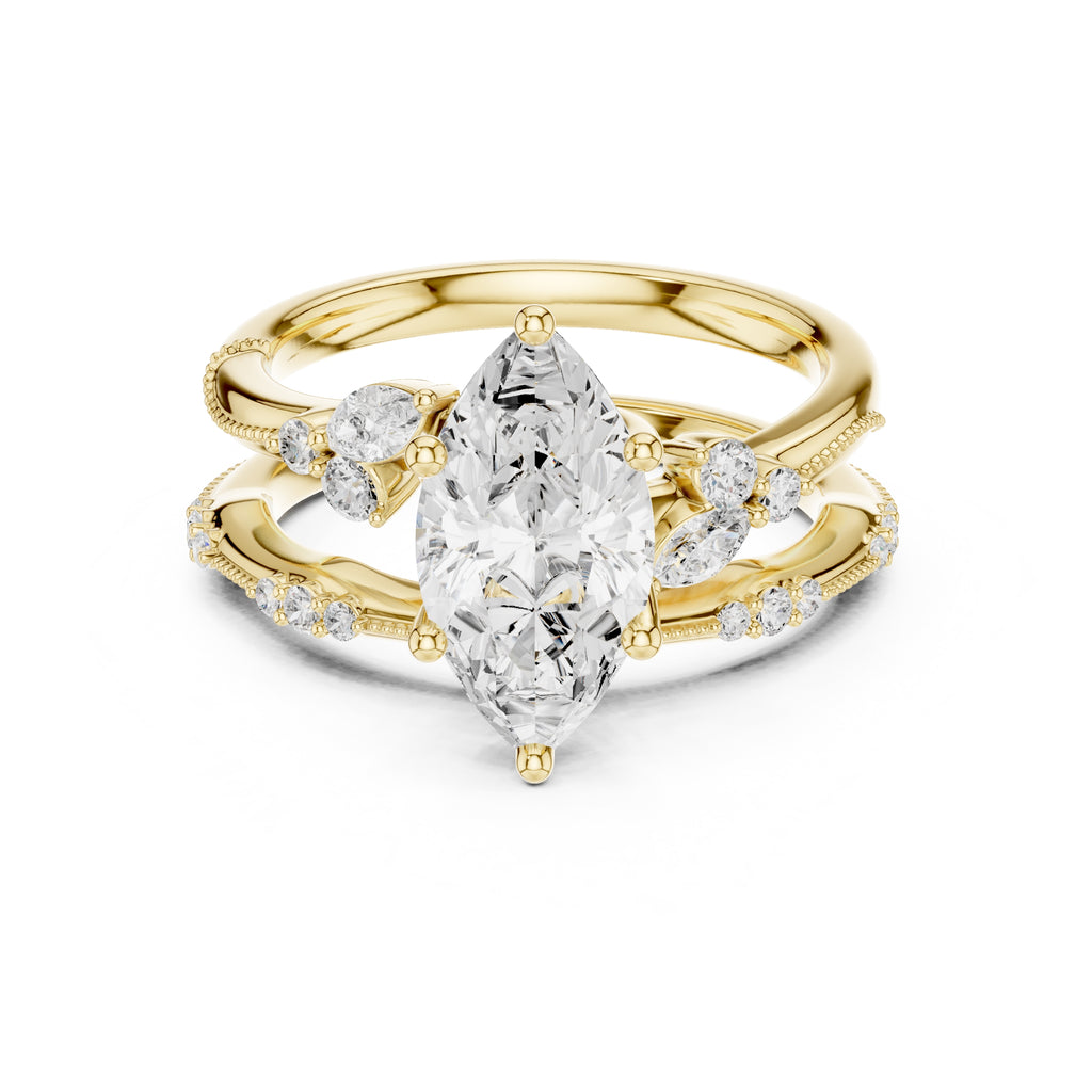 2.00 ct Marquise Cluster Bridal Ring Set 2ct Yellow Gold