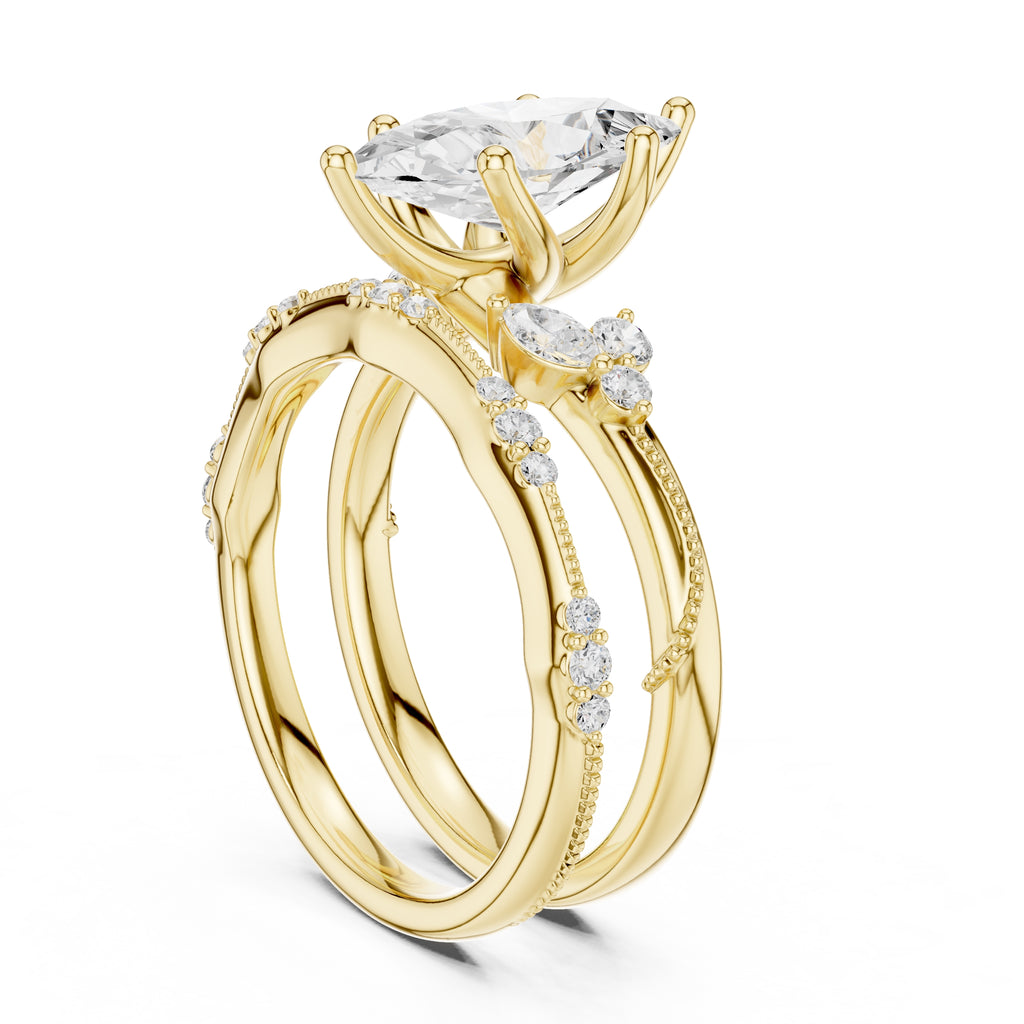 2.00 ct Marquise Cluster Bridal Ring Set 2ct Yellow Gold