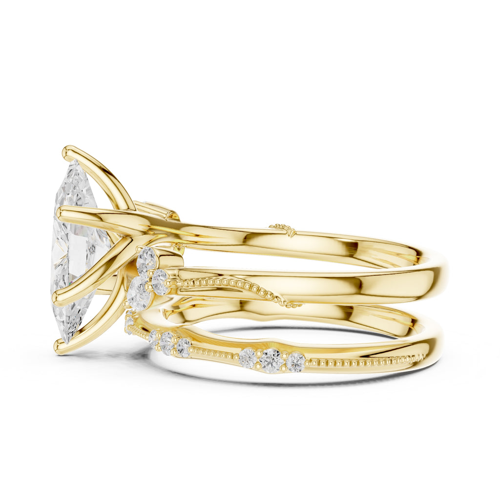 2.00 ct Marquise Cluster Bridal Ring Set 2ct Yellow Gold