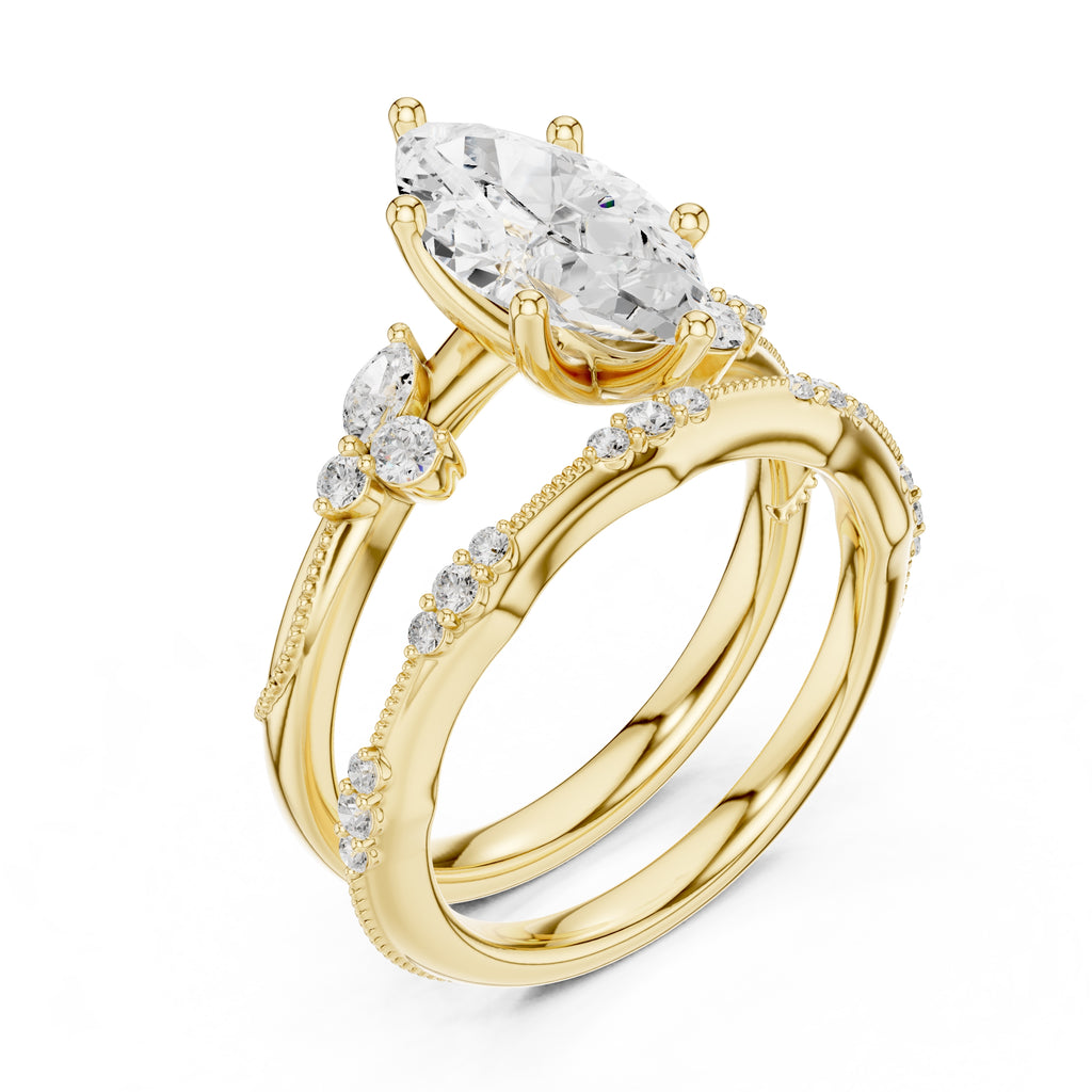 2.00 ct Marquise Cluster Bridal Ring Set 2ct Yellow Gold