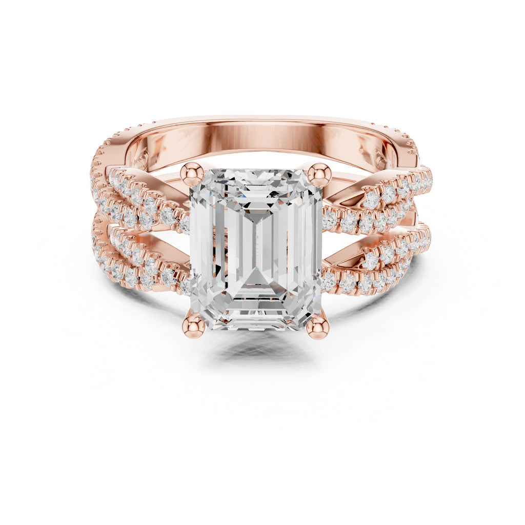2.50 ct Emerald Cut Split-Shank Bridal Ring Set 2.5ct Rose Gold