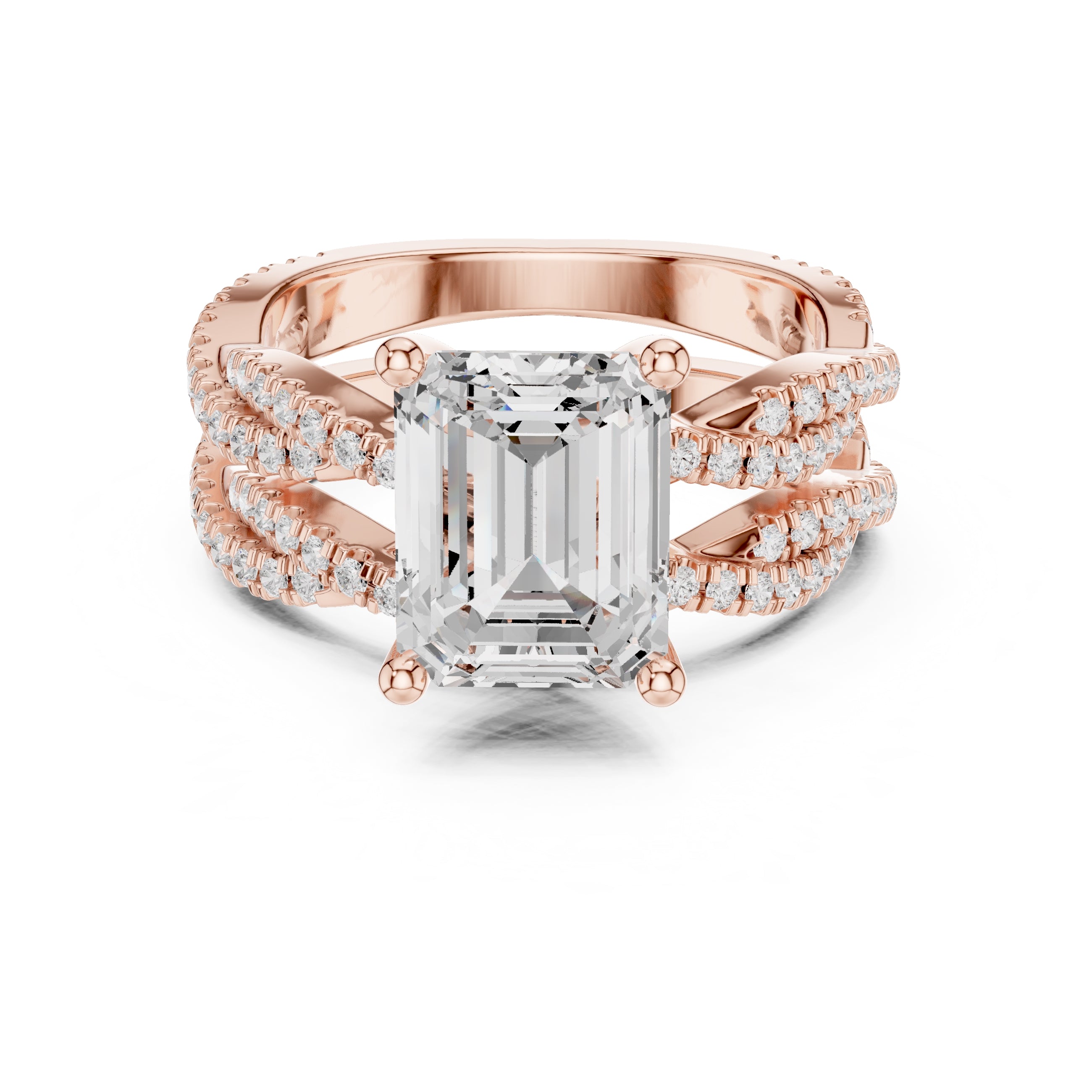 2.50 ct Emerald Cut Split-Shank Bridal Ring Set 2.5ct Rose Gold