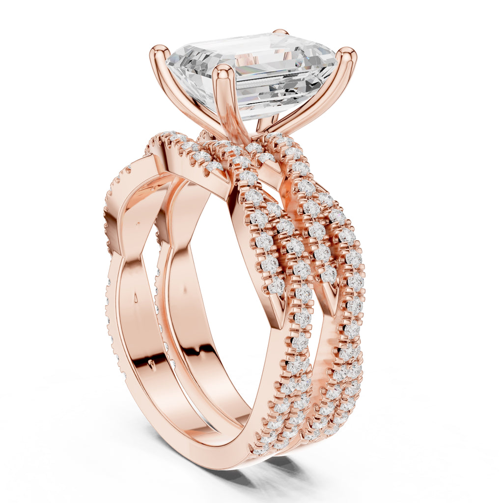 2.50 ct Emerald Cut Split-Shank Bridal Ring Set 2.5ct Rose Gold