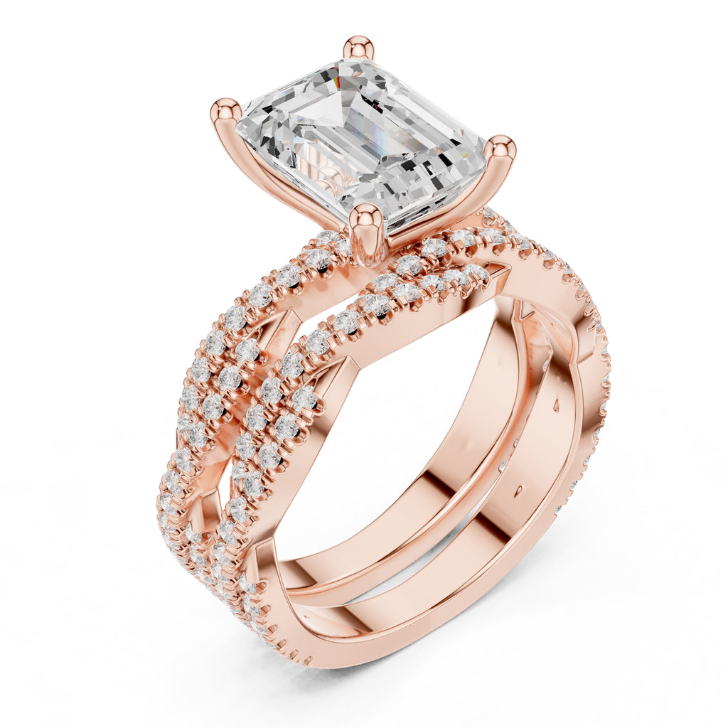 2.50 ct Emerald Cut Split-Shank Bridal Ring Set 2.5ct Rose Gold