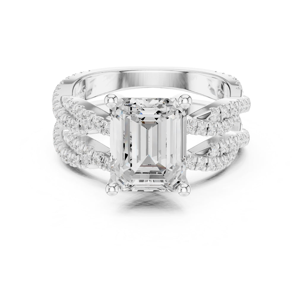 2.50 ct Emerald Cut Split-Shank Bridal Ring Set 2.5ct White Gold