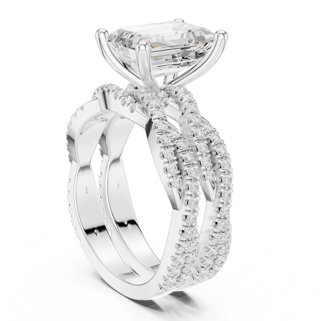 2.50 ct Emerald Cut Split-Shank Bridal Ring Set 2.5ct White Gold