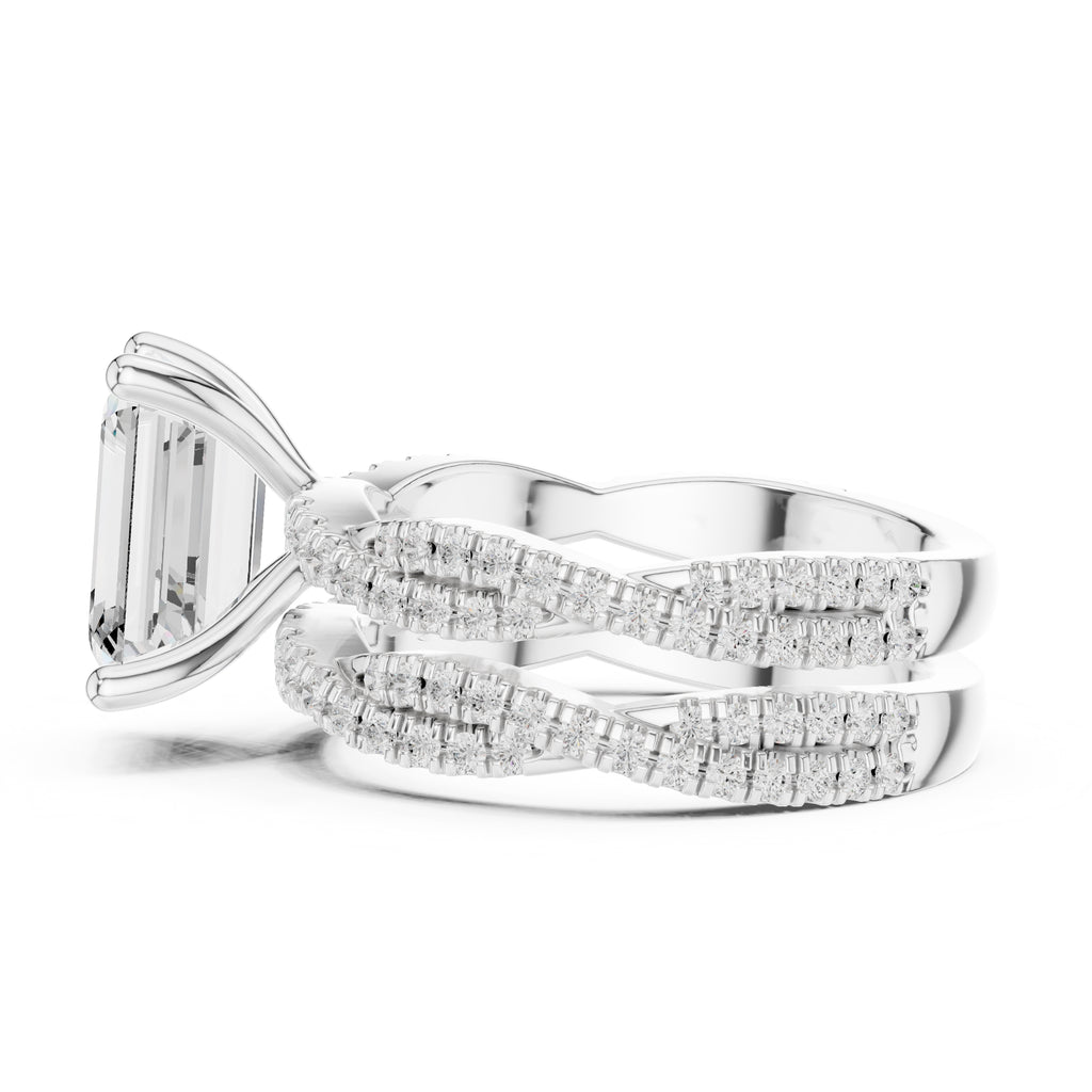 2.50 ct Emerald Cut Split-Shank Bridal Ring Set 2.5ct White Gold