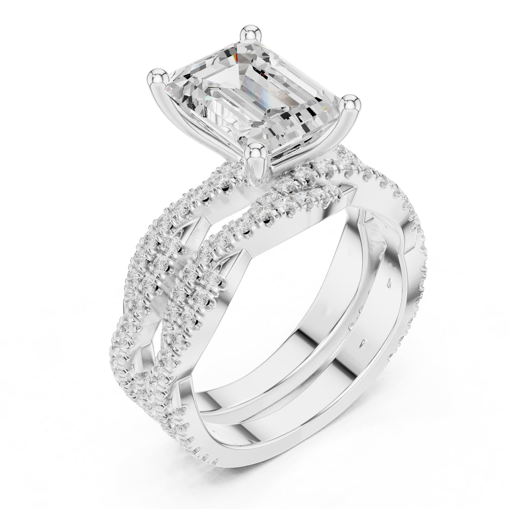 2.50 ct Emerald Cut Split-Shank Bridal Ring Set 2.5ct White Gold