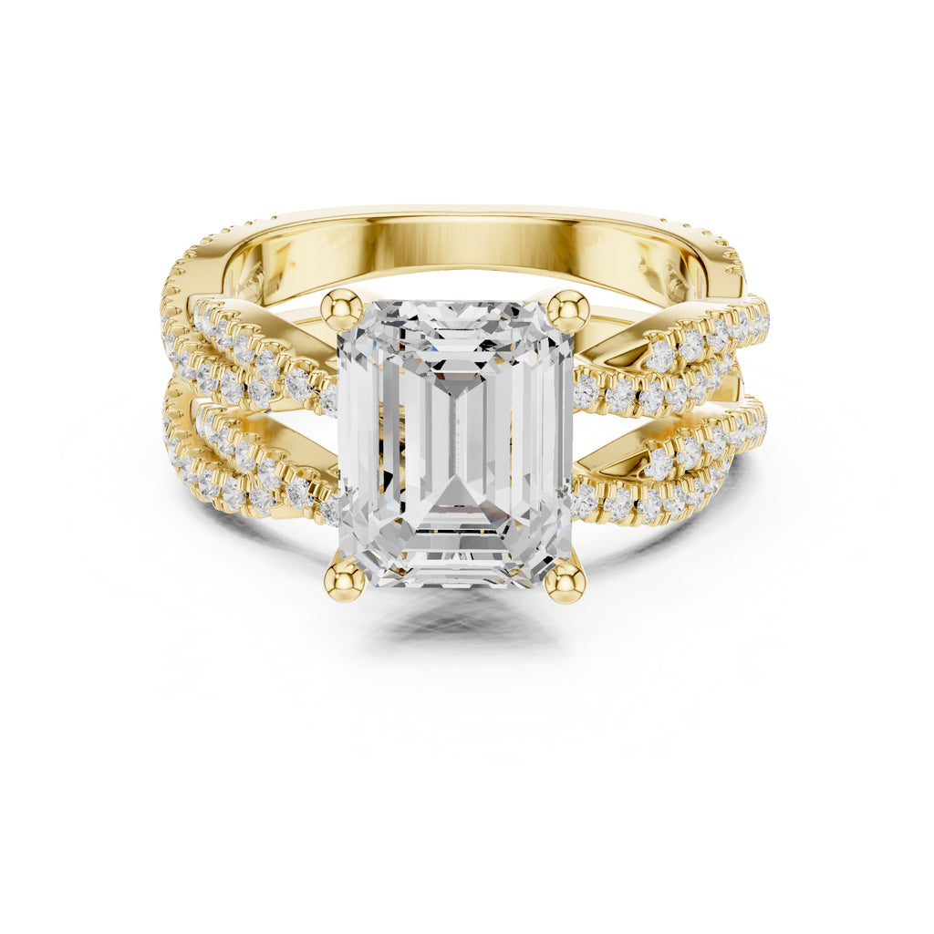 2.50 ct Emerald Cut Split-Shank Bridal Ring Set 2.5ct Yellow Gold