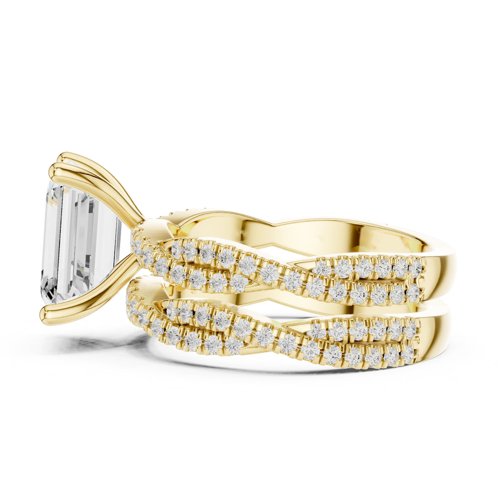 2.50 ct Emerald Cut Split-Shank Bridal Ring Set 2.5ct Yellow Gold
