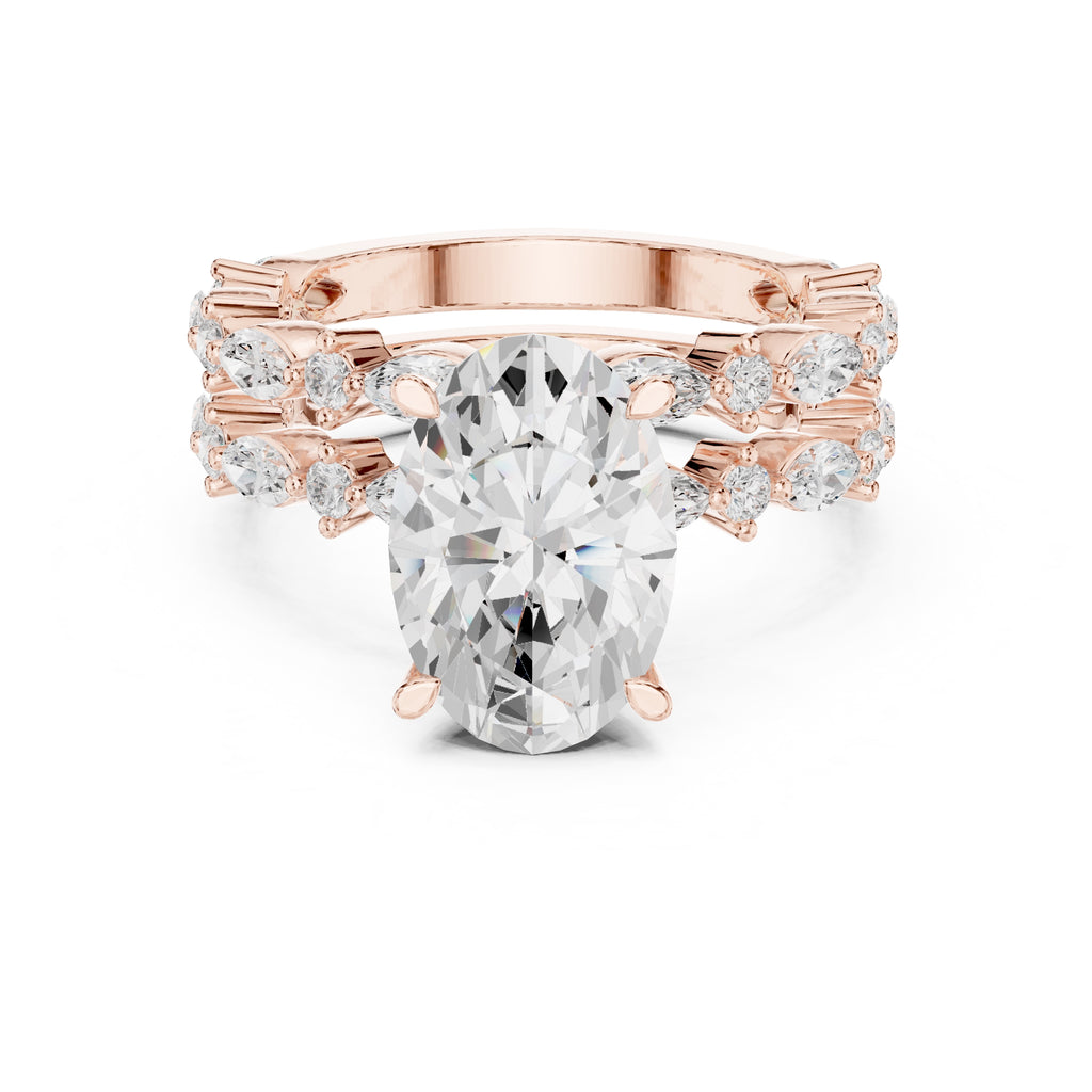 3.00 ct Oval Marquise Bridal Ring Set 3ct Rose Gold