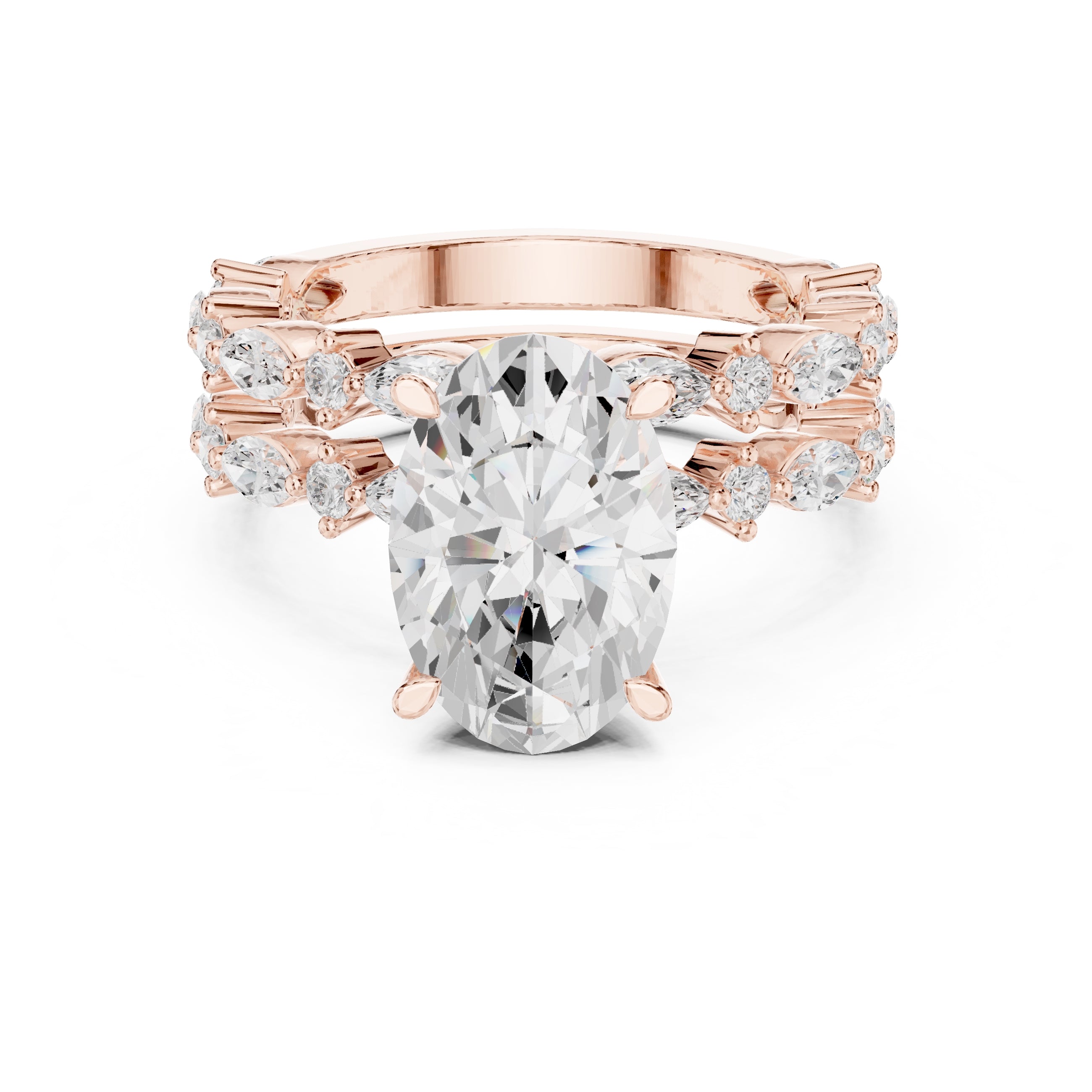 3.00 ct Oval Marquise Bridal Ring Set 3ct Rose Gold