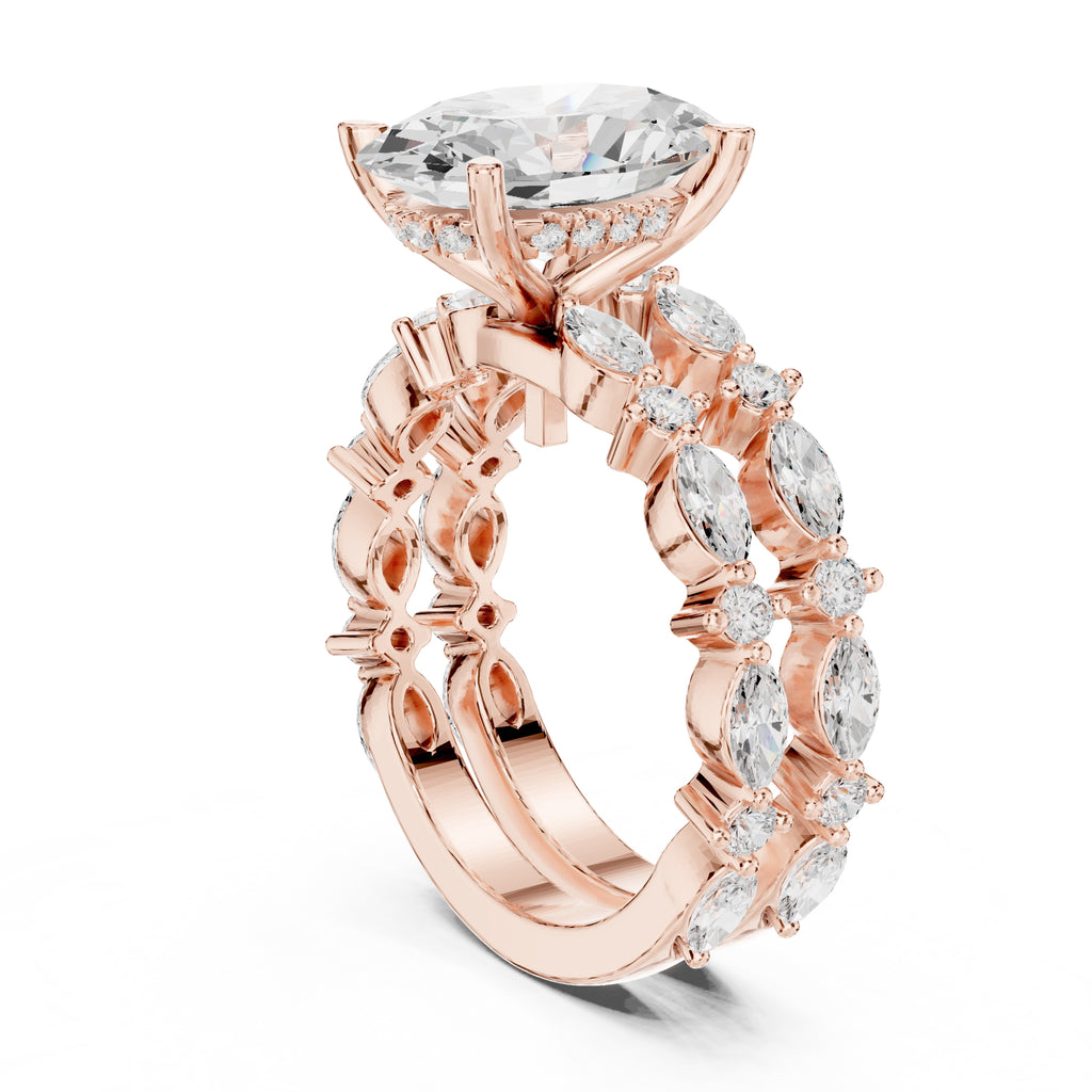 3.00 ct Oval Marquise Bridal Ring Set 3ct Rose Gold