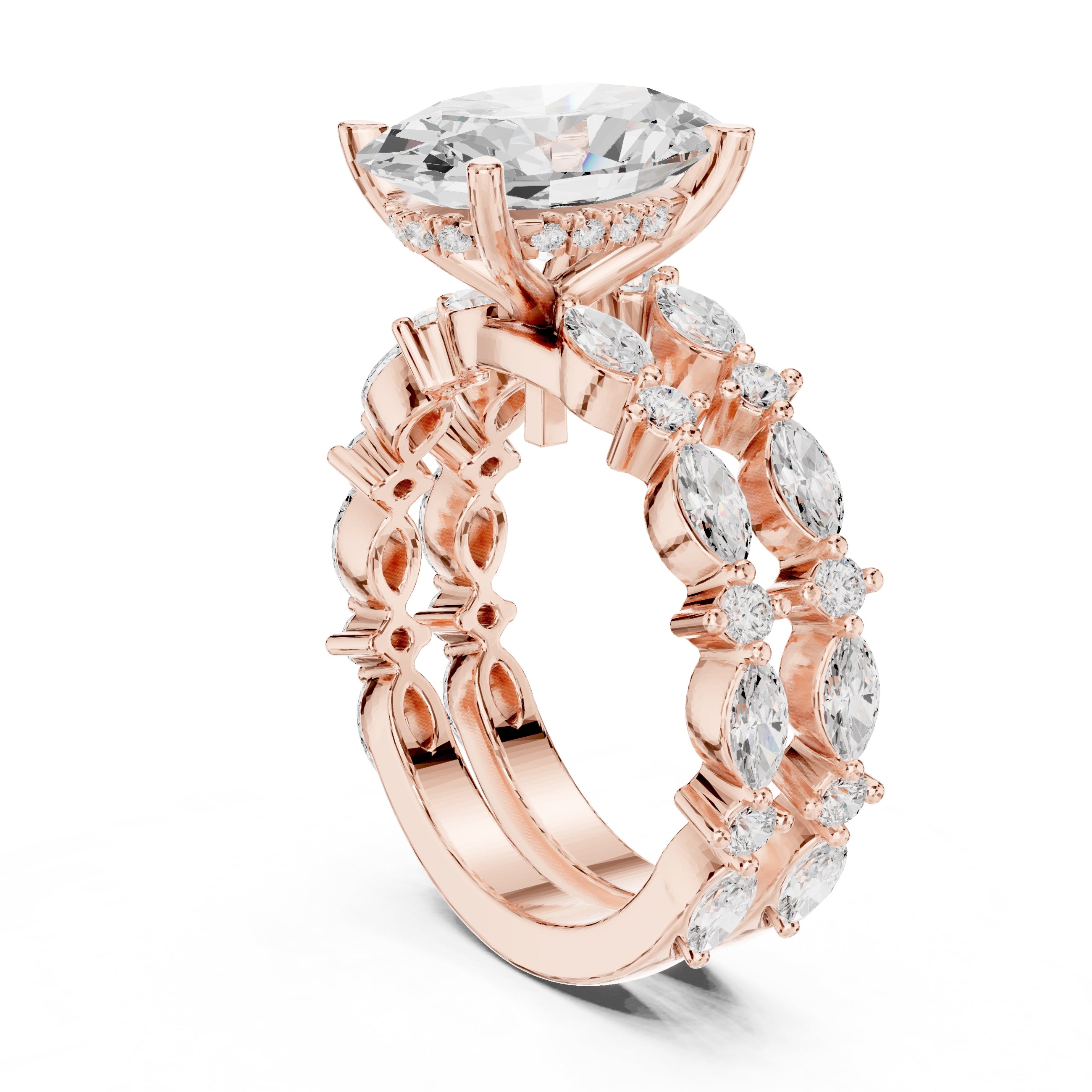 3.00 ct Oval Marquise Bridal Ring Set 3ct Rose Gold