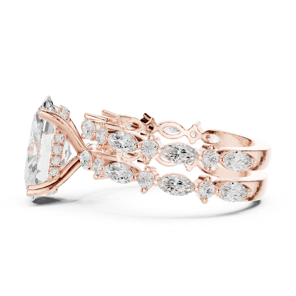 3.00 ct Oval Marquise Bridal Ring Set 3ct Rose Gold