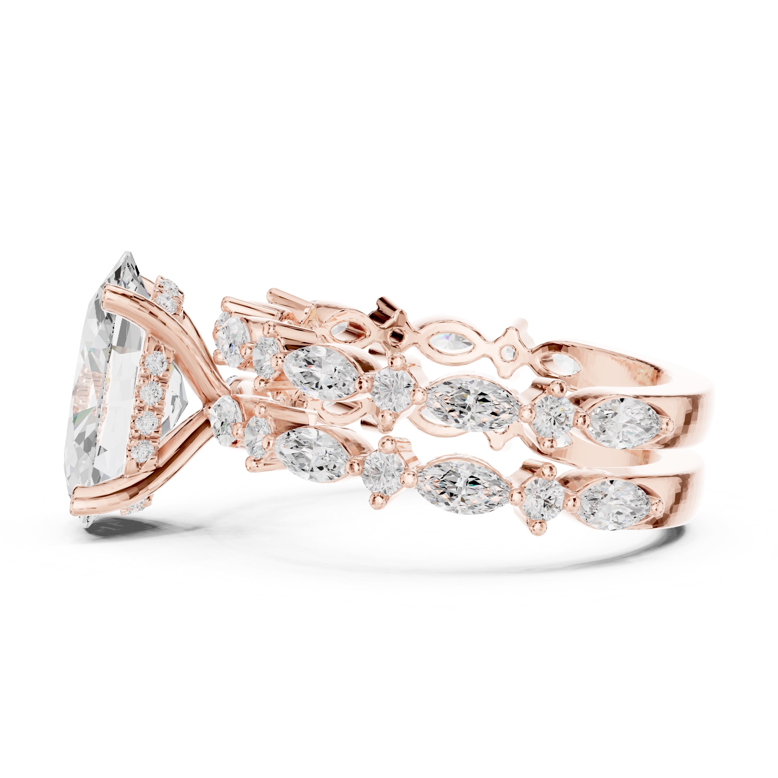 3.00 ct Oval Marquise Bridal Ring Set 3ct Rose Gold