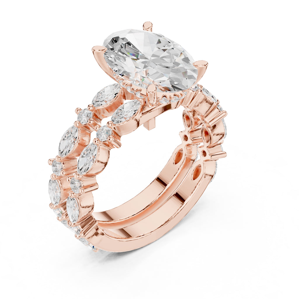 3.00 ct Oval Marquise Bridal Ring Set 3ct Rose Gold