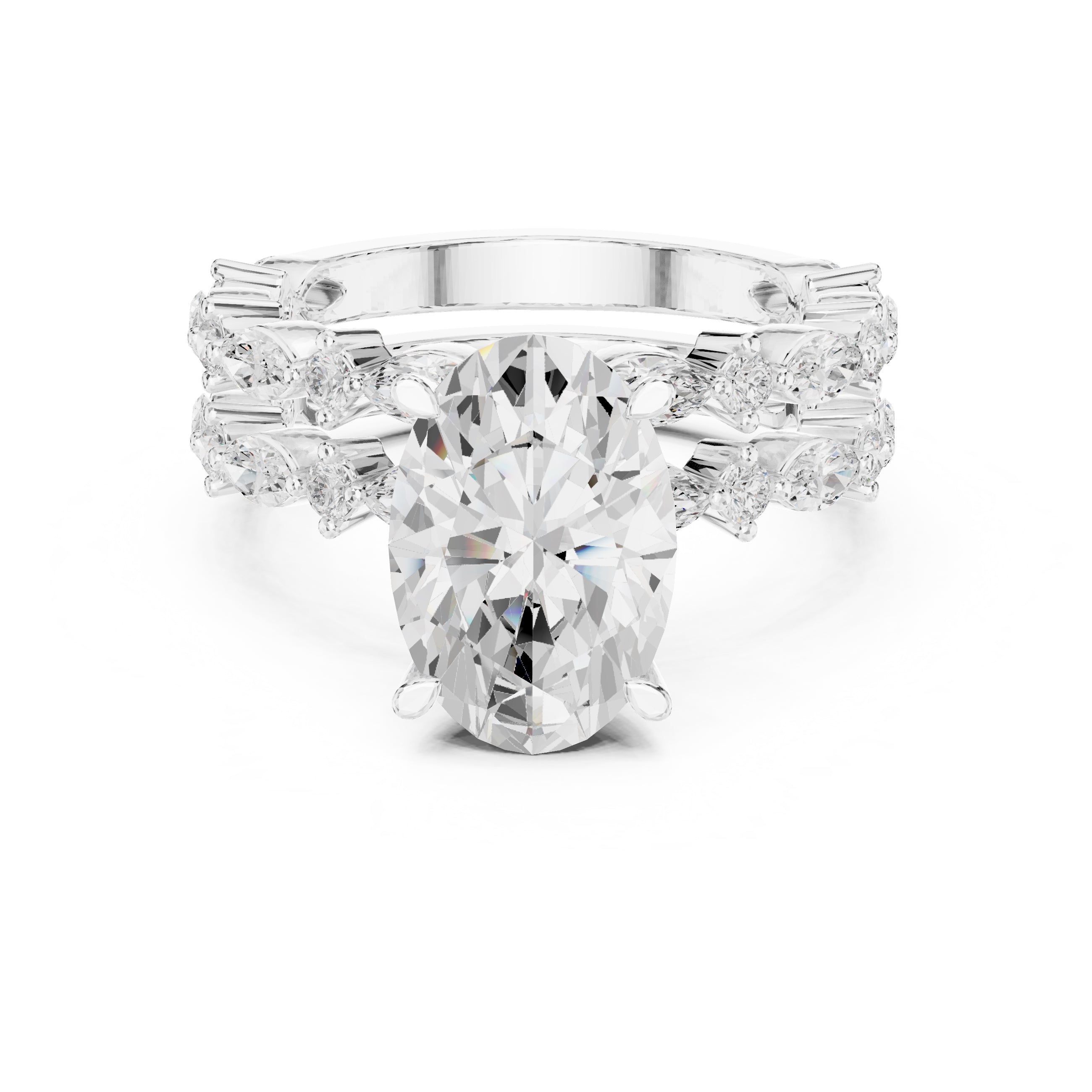 3.00 ct Oval Marquise Bridal Ring Set 3ct White Gold