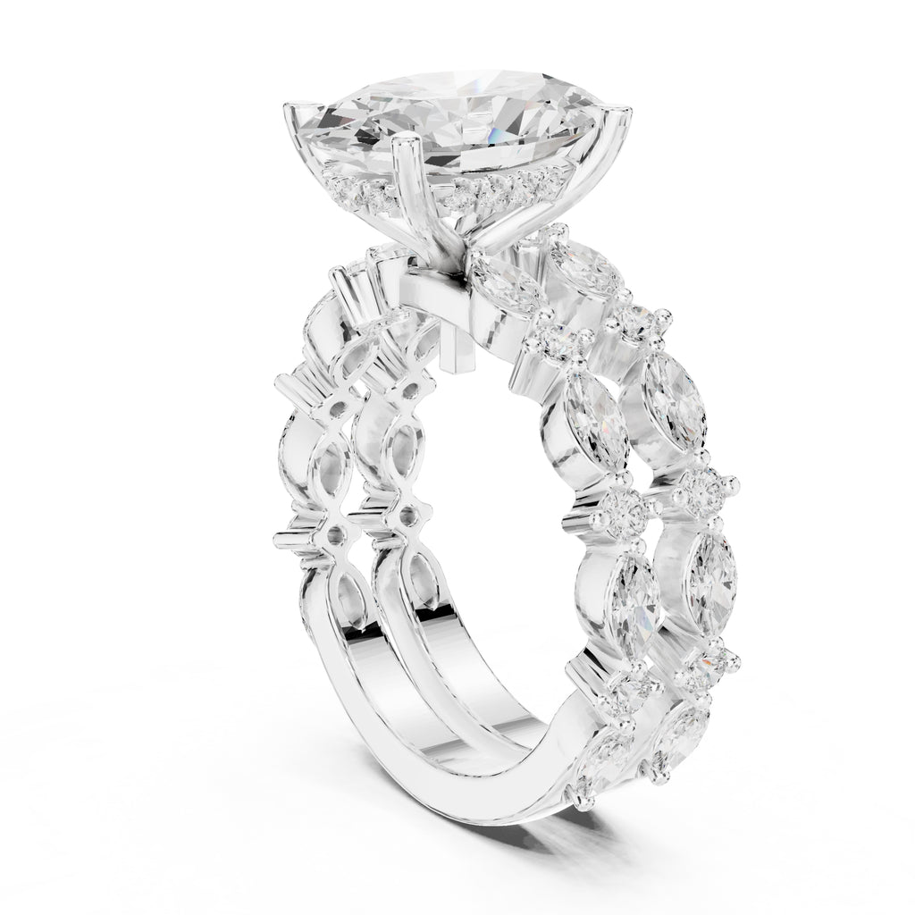 3.00 ct Oval Marquise Bridal Ring Set 3ct White Gold