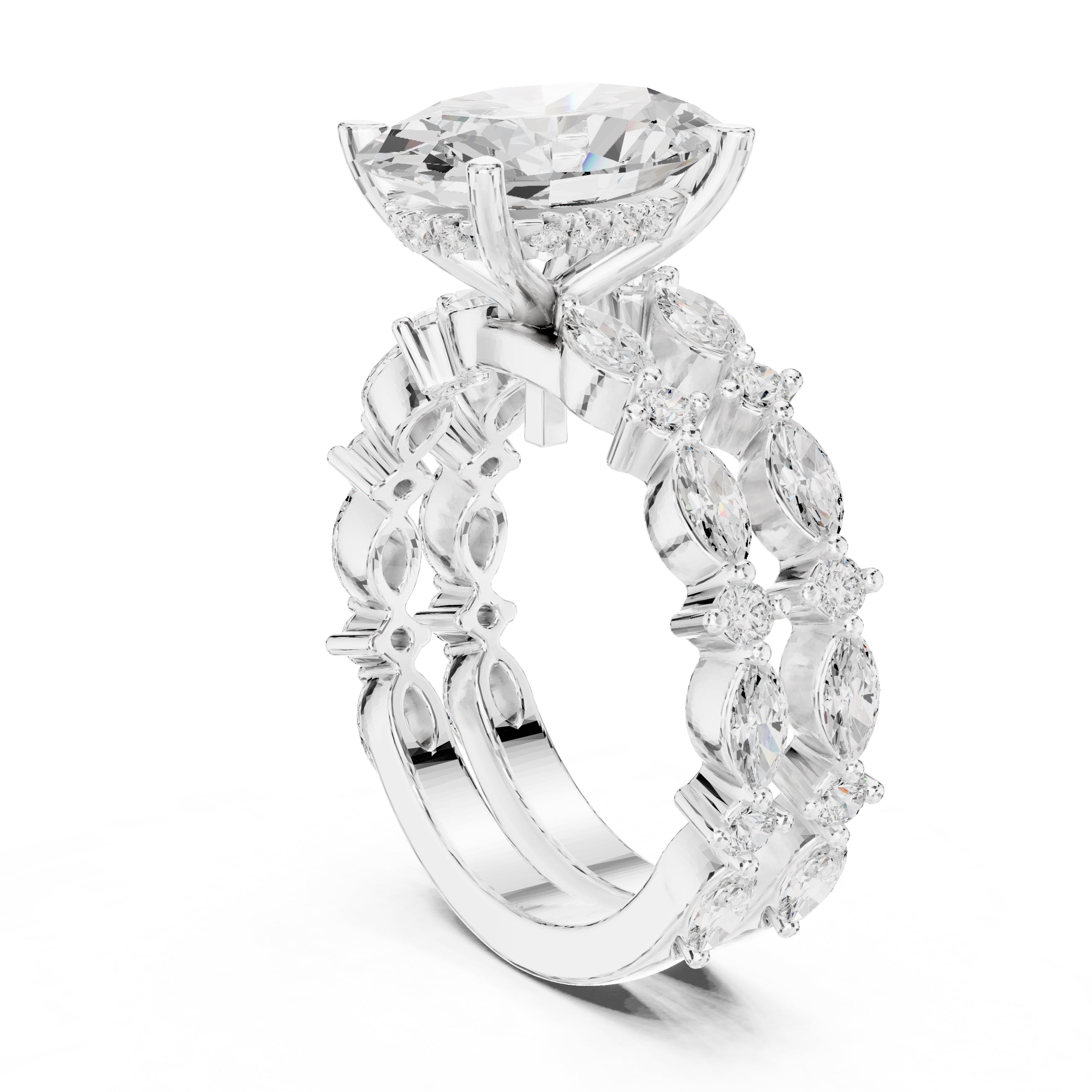 3.00 ct Oval Marquise Bridal Ring Set 3ct White Gold