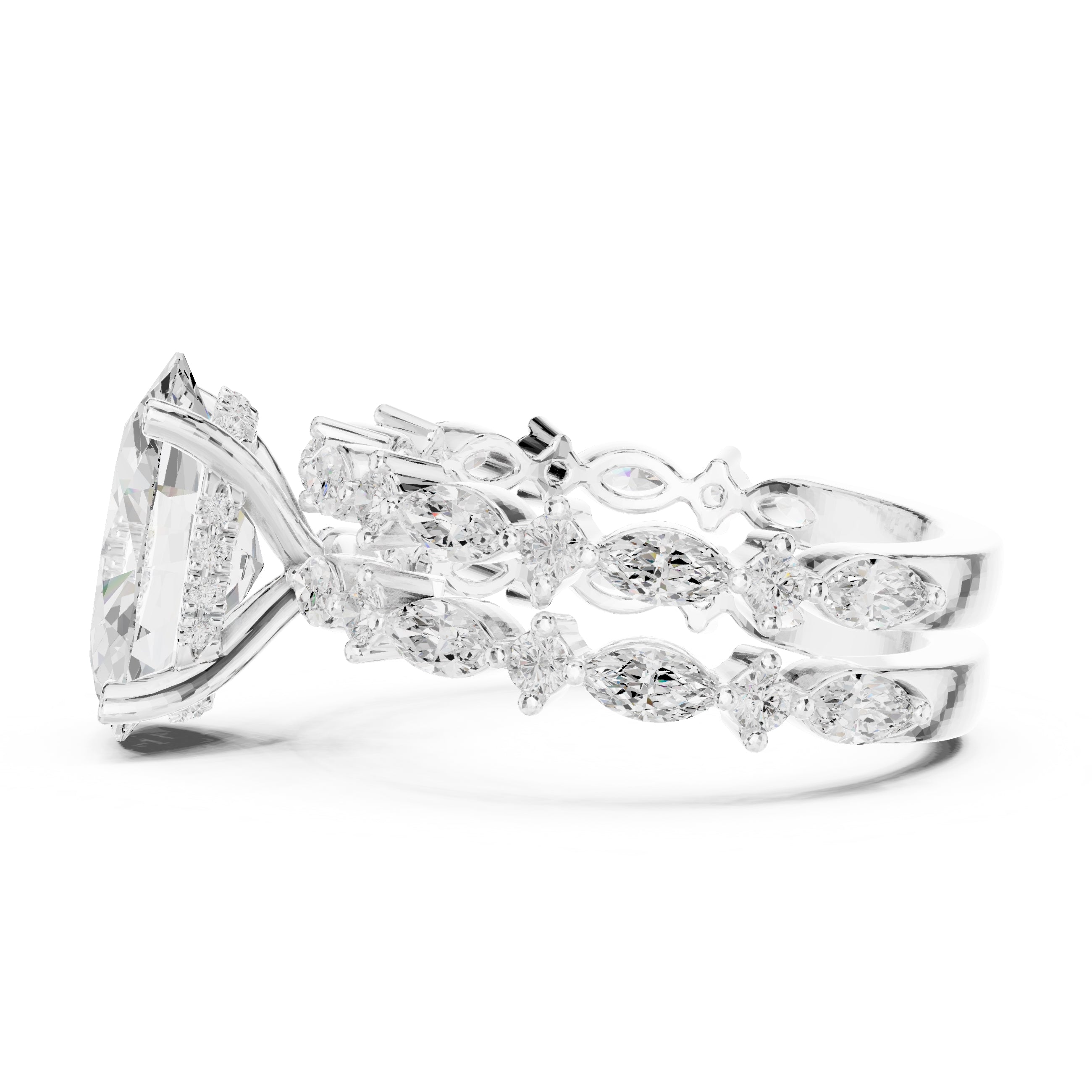 3.00 ct Oval Marquise Bridal Ring Set 3ct White Gold