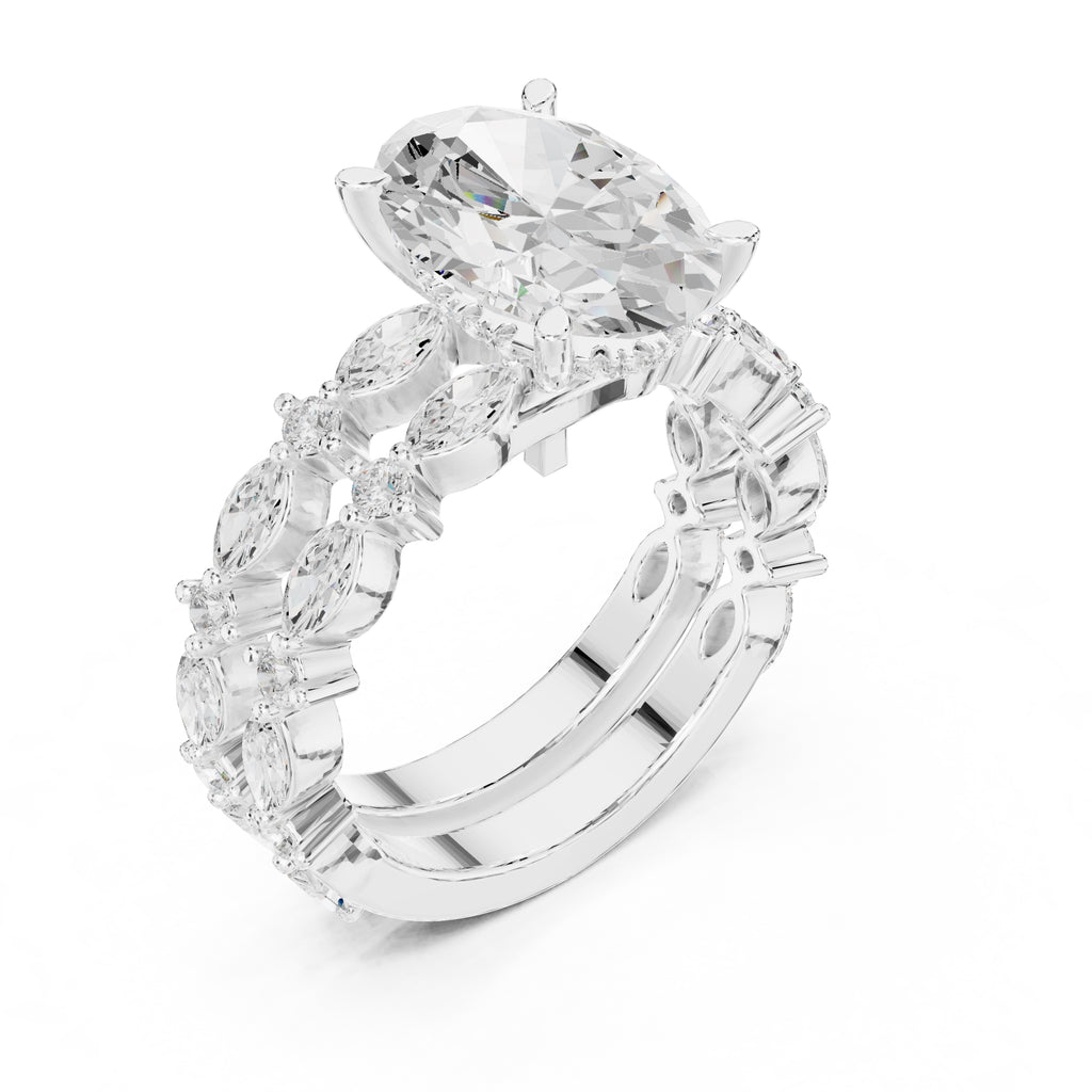 3.00 ct Oval Marquise Bridal Ring Set 3ct White Gold