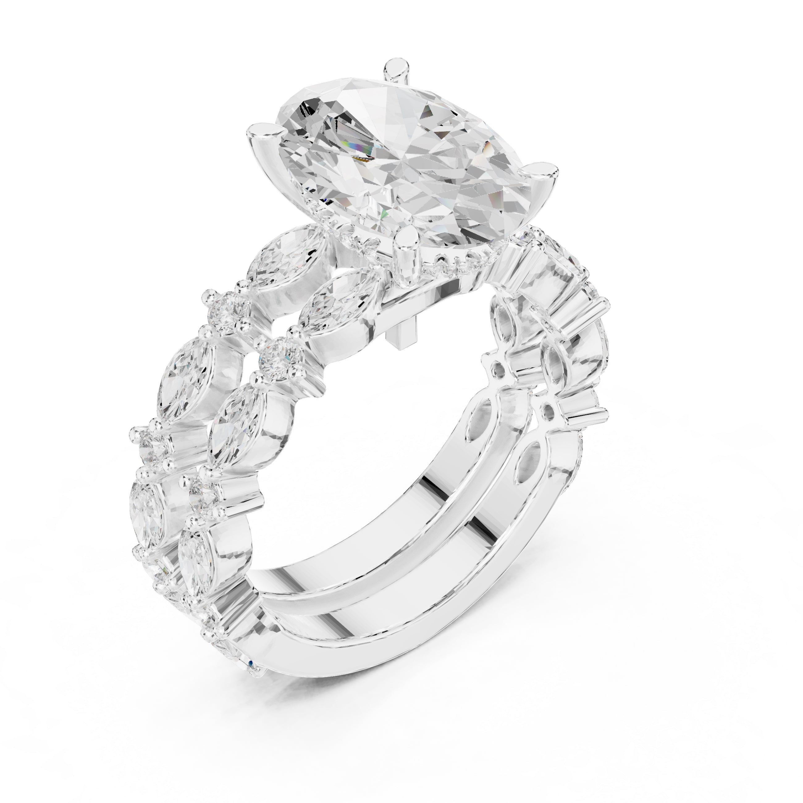 3.00 ct Oval Marquise Bridal Ring Set 3ct White Gold