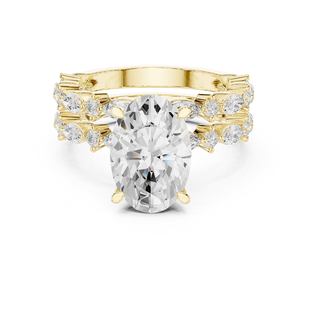 3.00 ct Oval Marquise Bridal Ring Set 3ct Yellow Gold