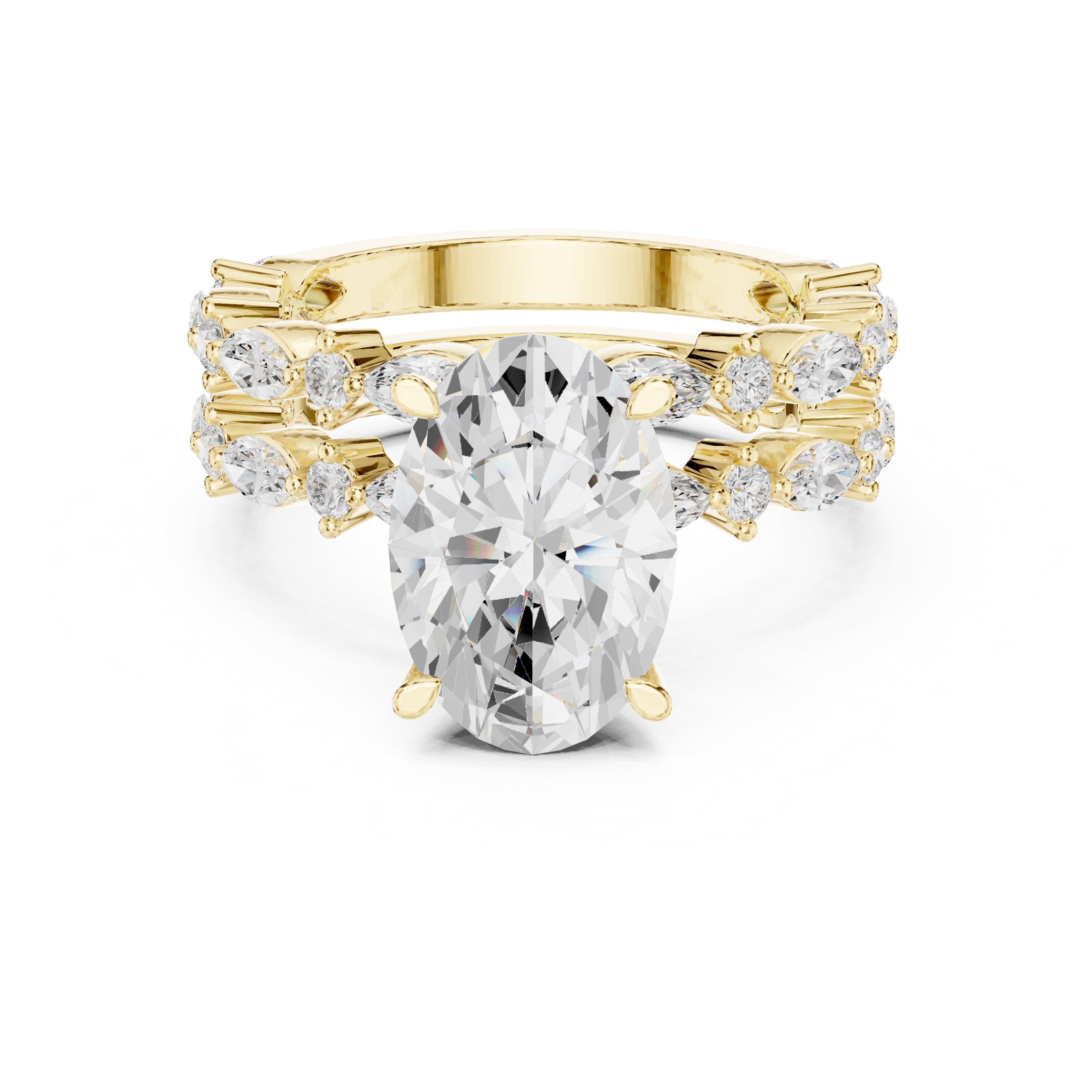 3.00 ct Oval Marquise Bridal Ring Set 3ct Yellow Gold