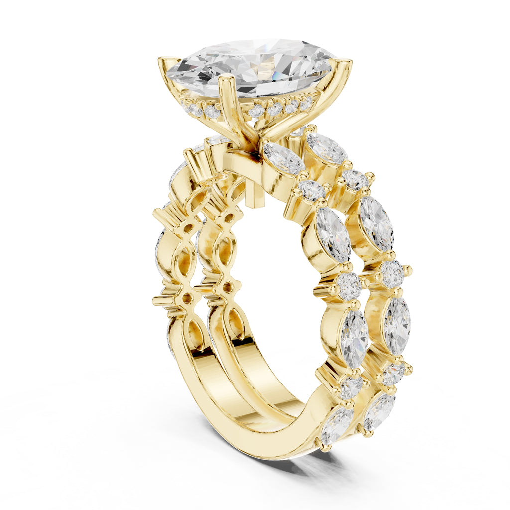 3.00 ct Oval Marquise Bridal Ring Set 3ct Yellow Gold