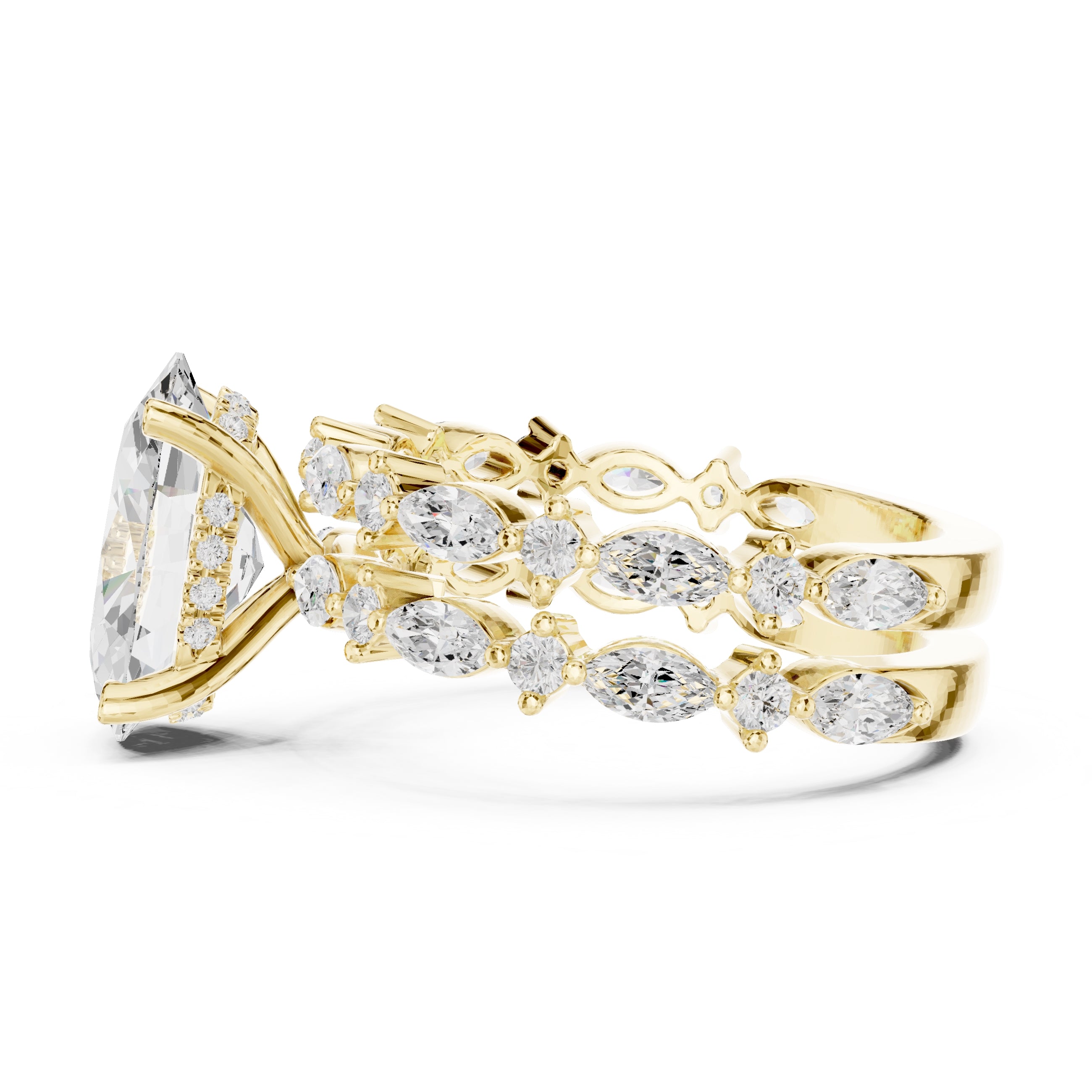 3.00 ct Oval Marquise Bridal Ring Set 3ct Yellow Gold