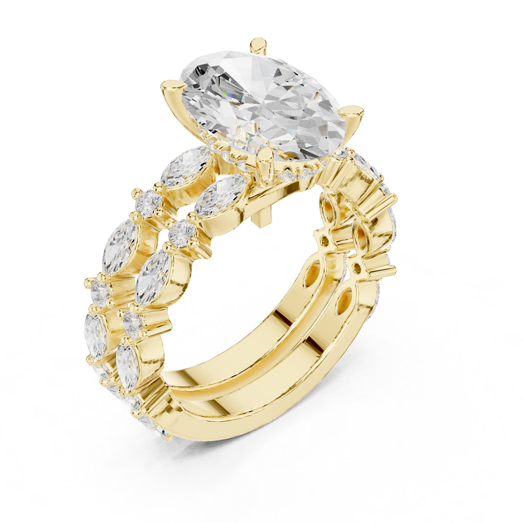 3.00 ct Oval Marquise Bridal Ring Set 3ct Yellow Gold