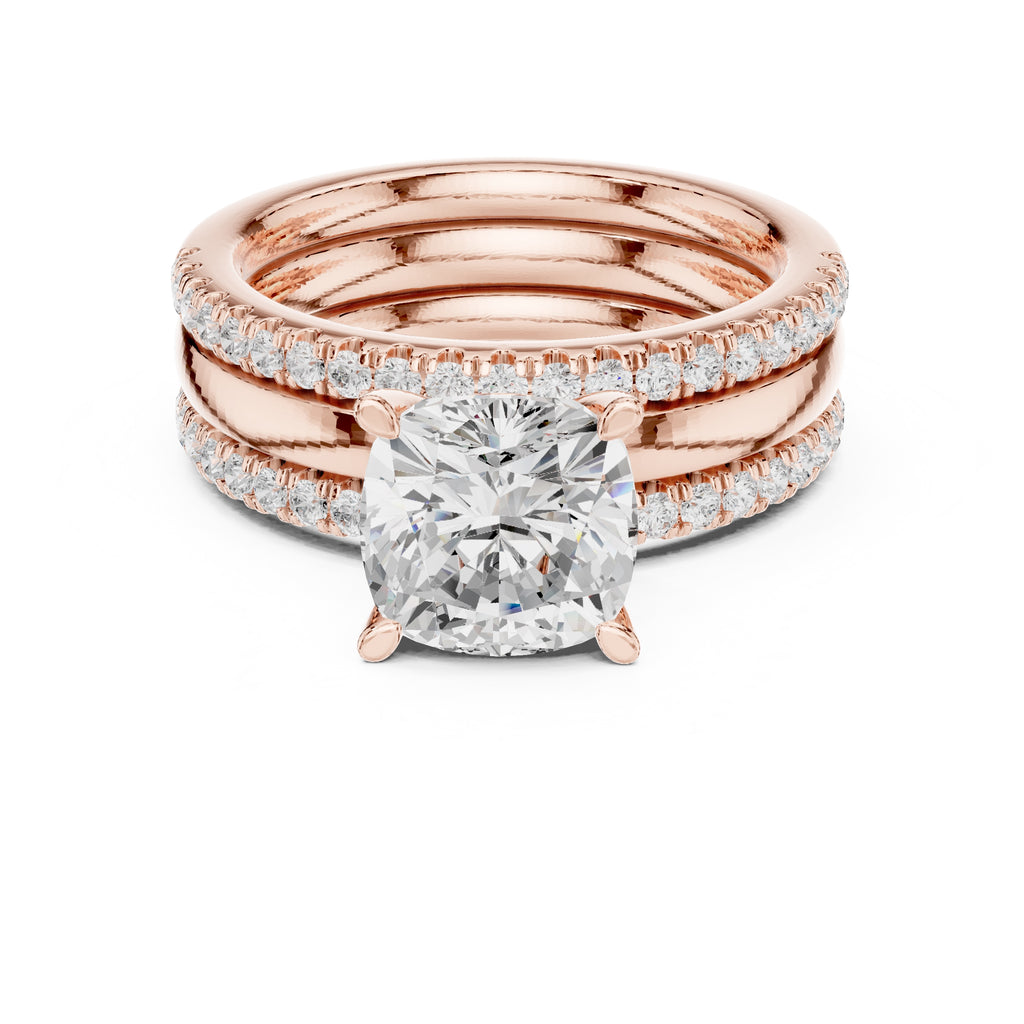 3.00 ct Cushion Multi-Band Bridal Ring Set 3ct Rose Gold