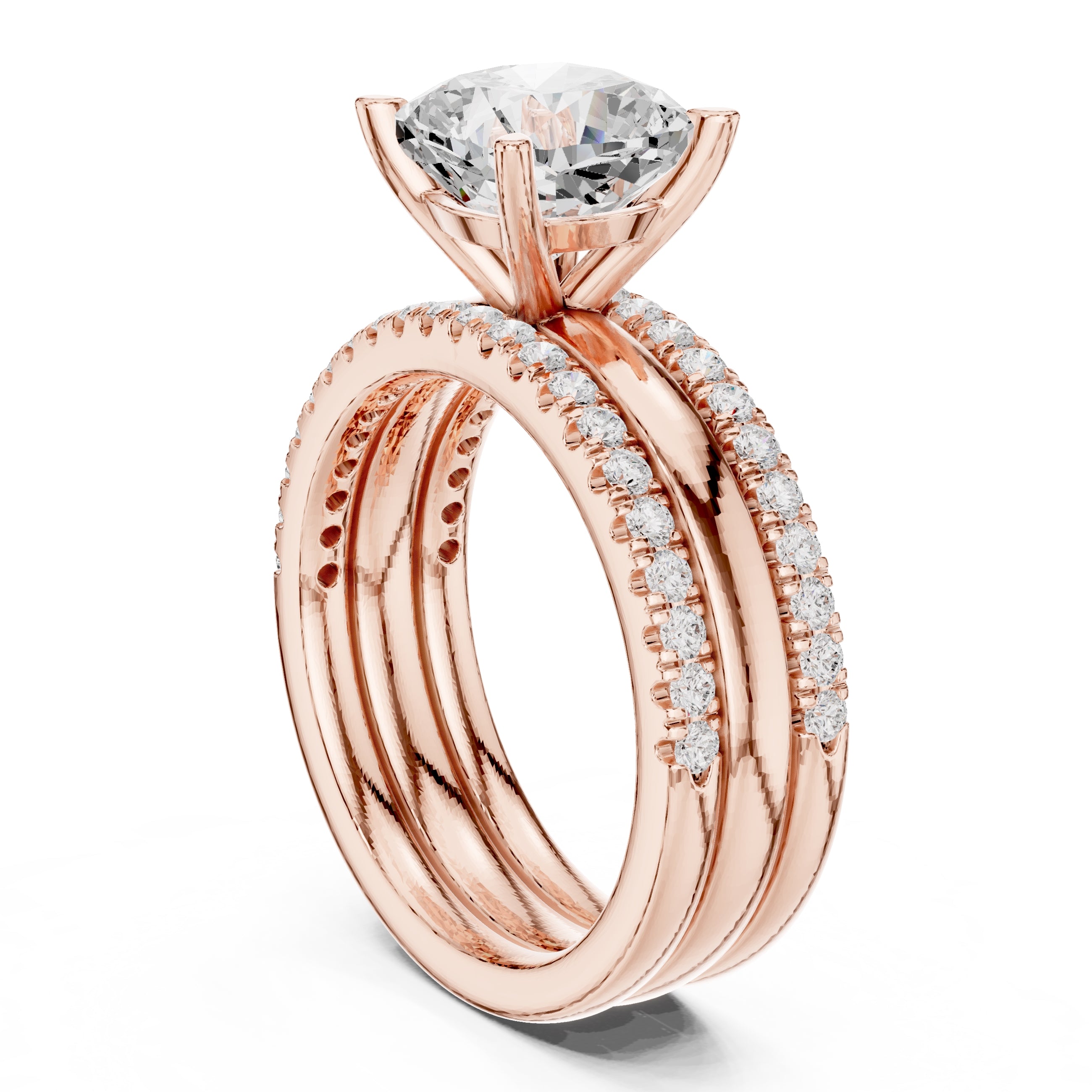 3.00 ct Cushion Multi-Band Bridal Ring Set 3ct Rose Gold