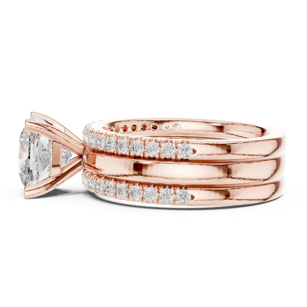 3.00 ct Cushion Multi-Band Bridal Ring Set 3ct Rose Gold