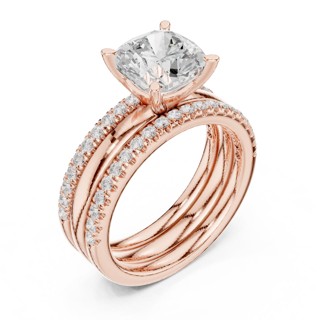 3.00 ct Cushion Multi-Band Bridal Ring Set 3ct Rose Gold